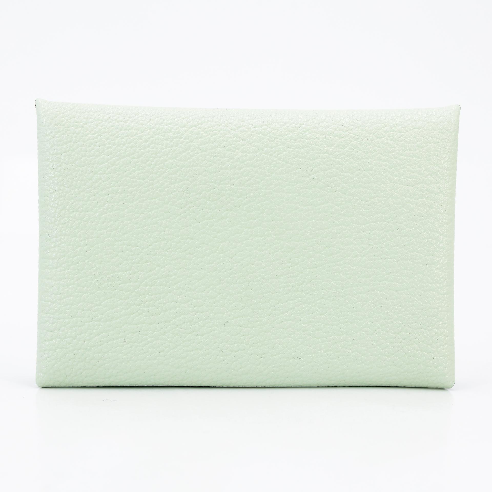Brand New ( Rank N ) HERMÈS Calvi card holder Vert Fizz (0S) Chevre Palladium hardware U (2022) - 2