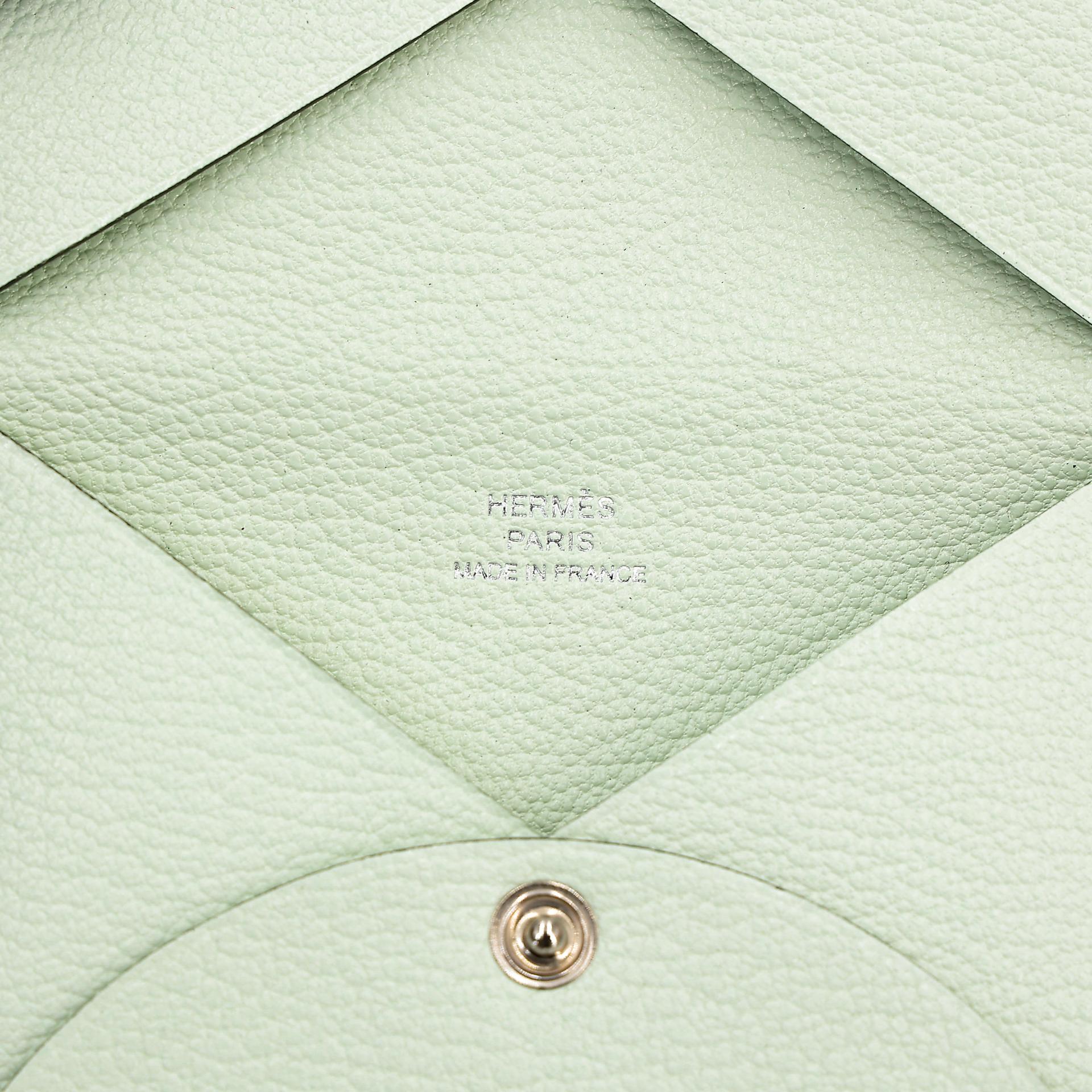 Brand New ( Rank N ) HERMÈS Calvi card holder Vert Fizz (0S) Chevre Palladium hardware U (2022) - 8