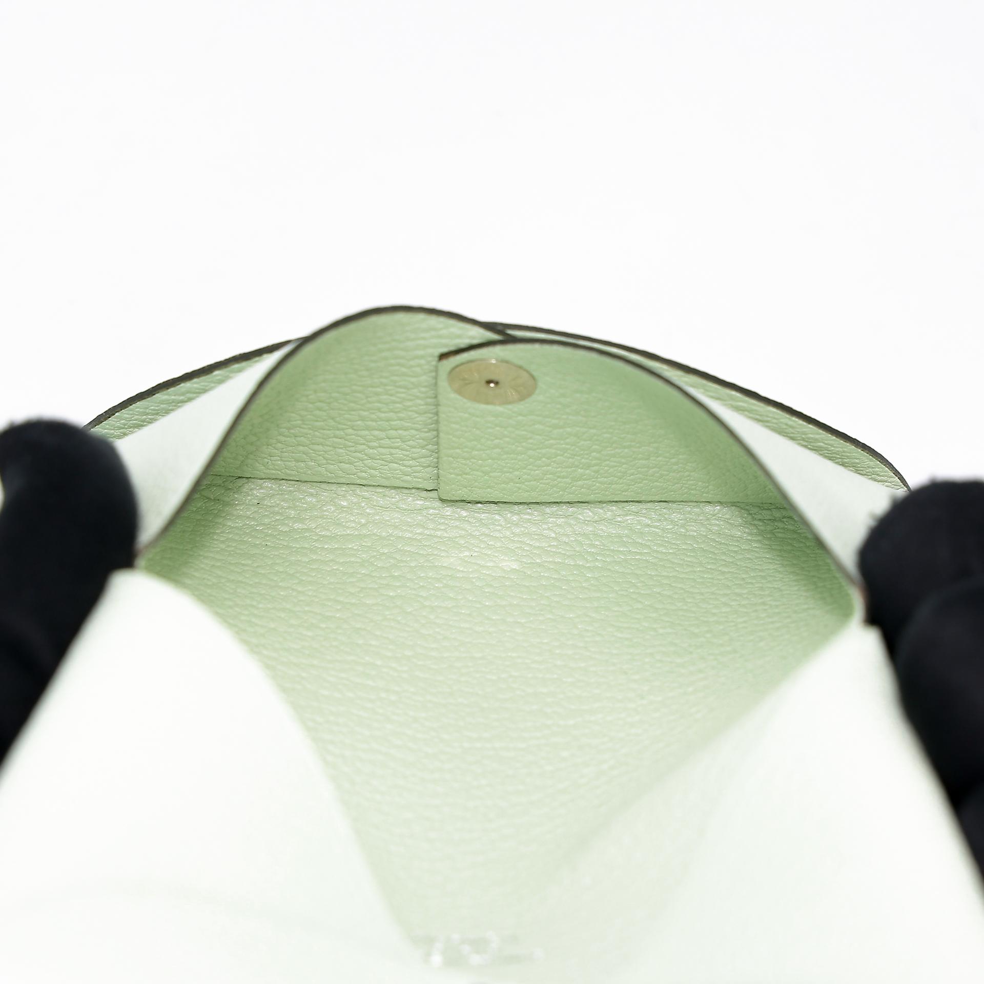 Brand New ( Rank N ) HERMÈS Calvi card holder Vert Fizz (0S) Chevre Palladium hardware U (2022) - 11
