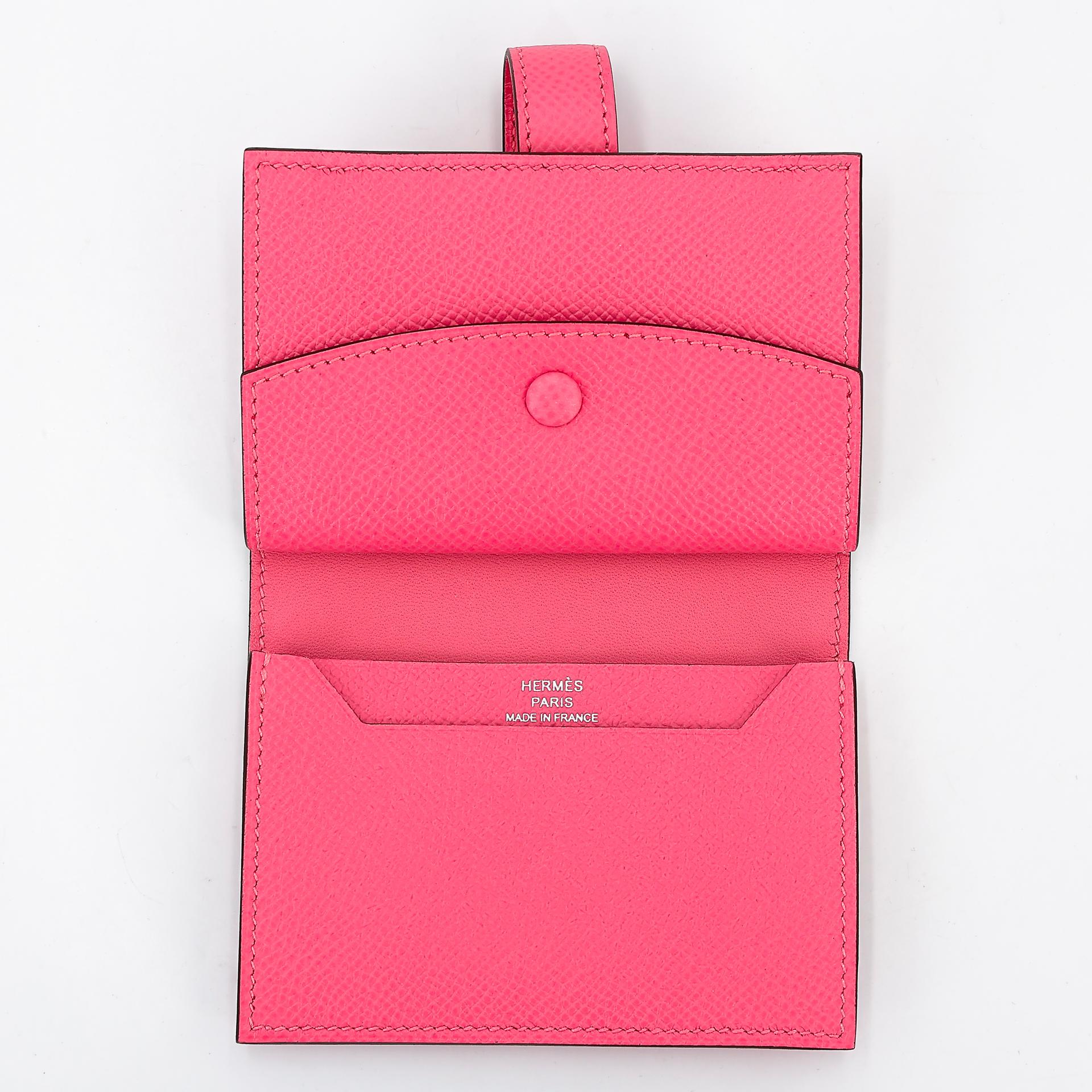 Unused ( Rank NS ) HERMÈS Bearn Card Holder Rose Azalee (8W) Epsom Palladium hardware B (2023) - 8