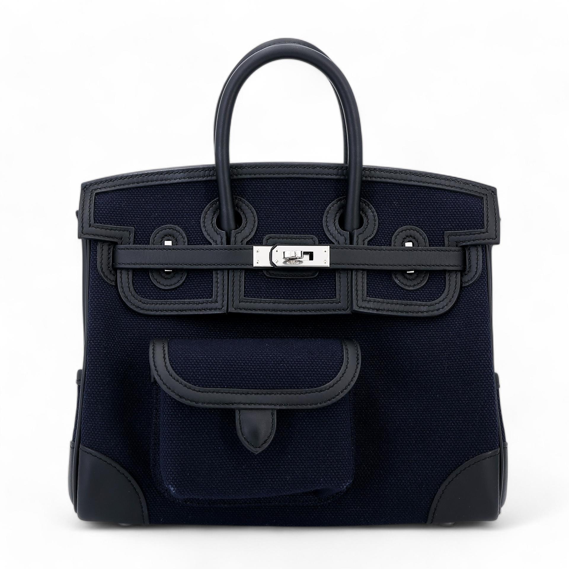 Unused ( Rank NS ) HERMÈS Limited Edition Birkin Cargo 25 Black (89) Blue Marine (78) Swift Canvas Palladium hardware W (2024) - 1