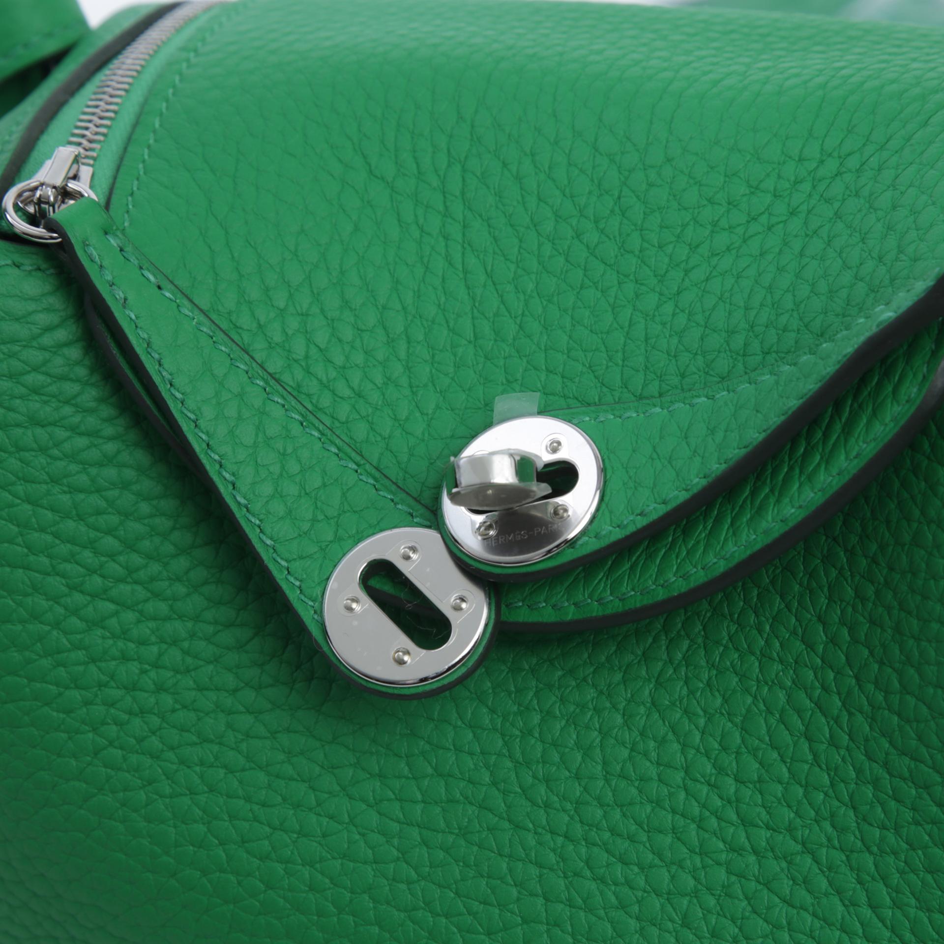 未使用保存品 HERMÈS 爱马仕 Mini Lindy 二代 1K 竹子绿 Bamboo Clemence小牛皮 银扣 W刻 2024年 - 8