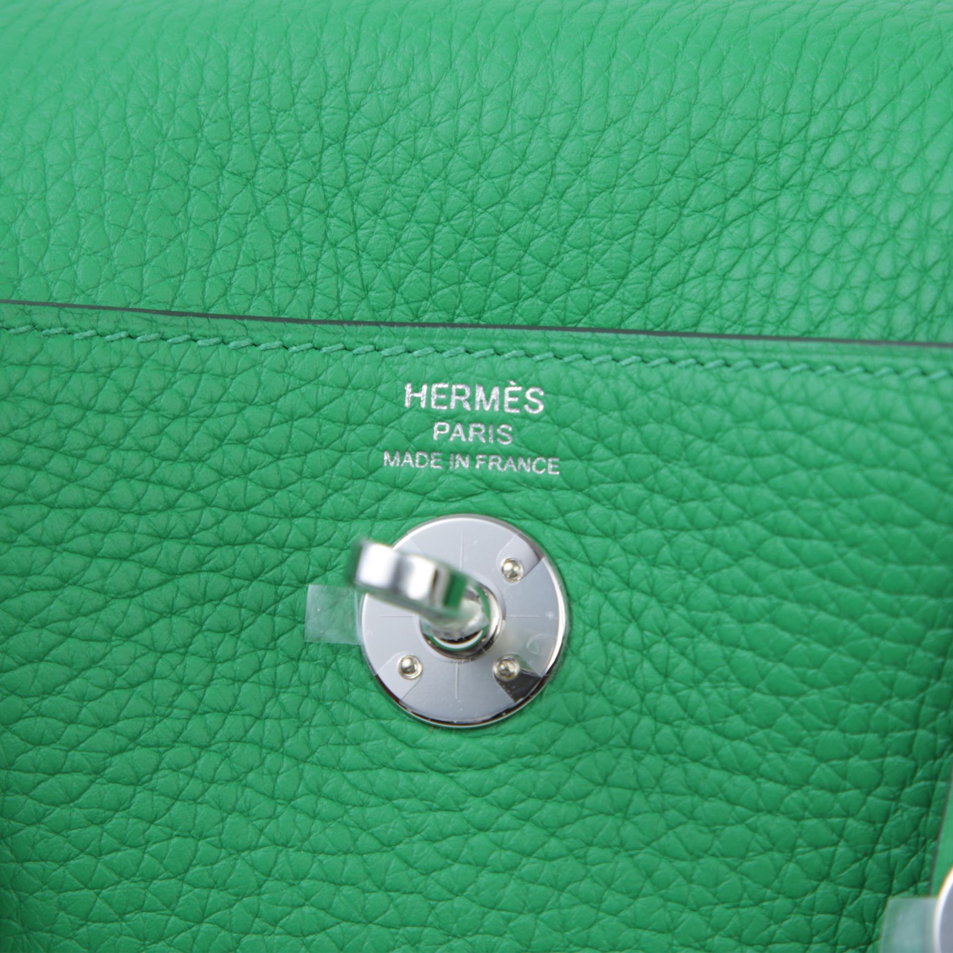 未使用保存品 HERMÈS 爱马仕 Mini Lindy 二代 1K 竹子绿 Bamboo Clemence小牛皮 银扣 W刻 2024年 - 9