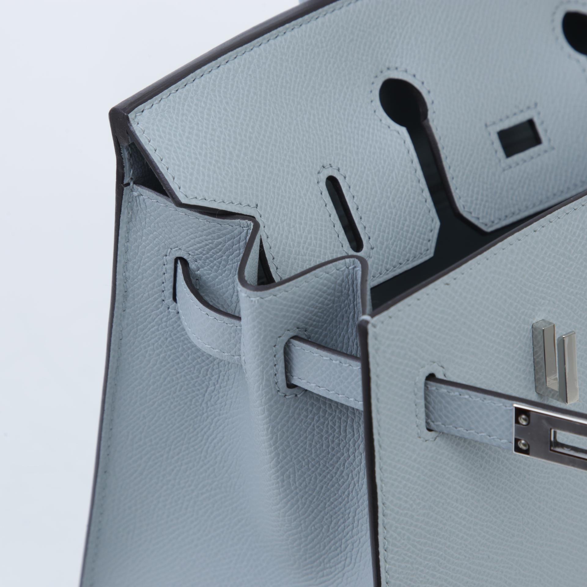 Brand New ( Rank N ) HERMÈS Birkin 25 Sellier Bleu Glacier (8U) Epsom Palladium hardware W (2024) - 12
