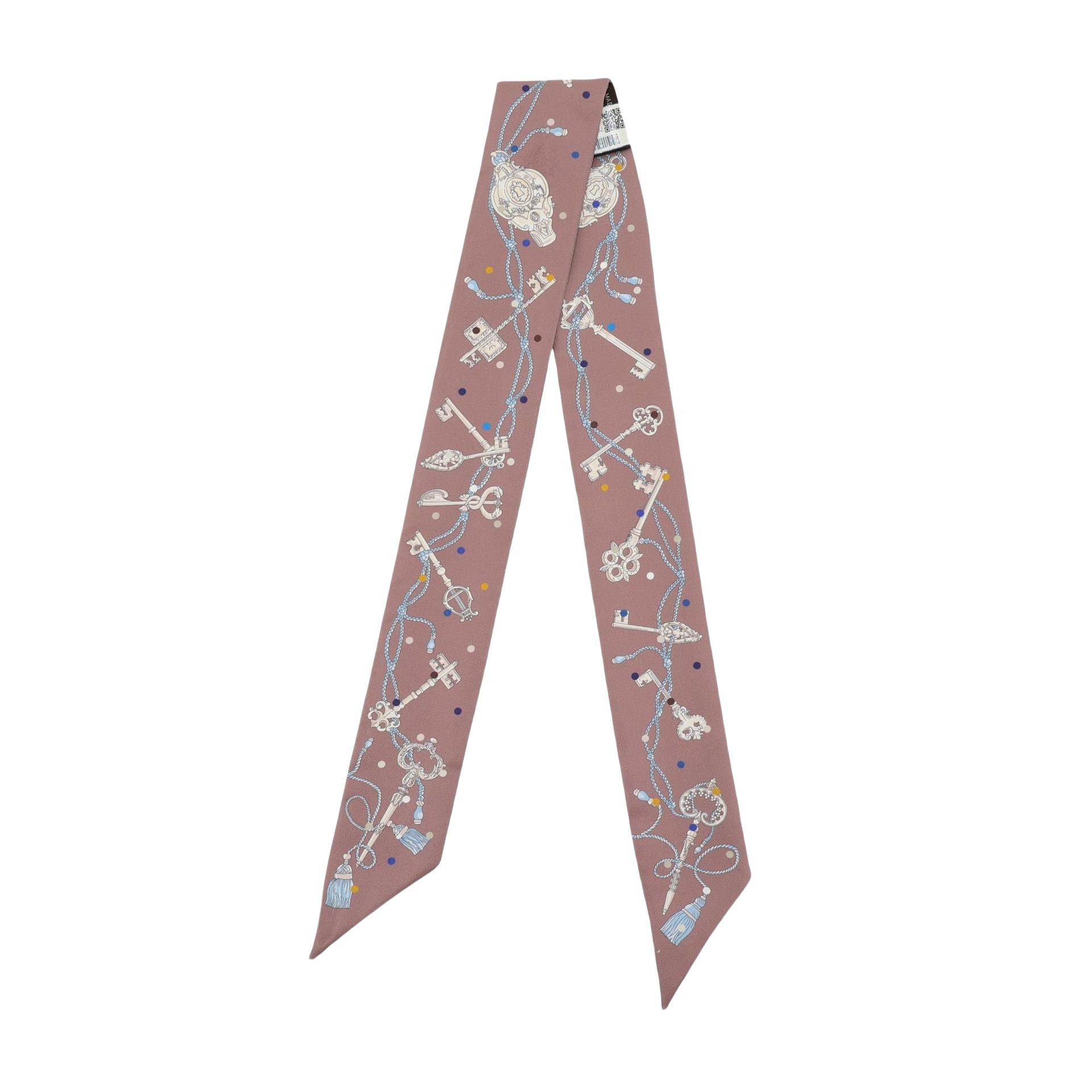 Brand New ( Rank N ) HERMÈS Twilly Les Cles a Pois Marron Glace Silk - 2
