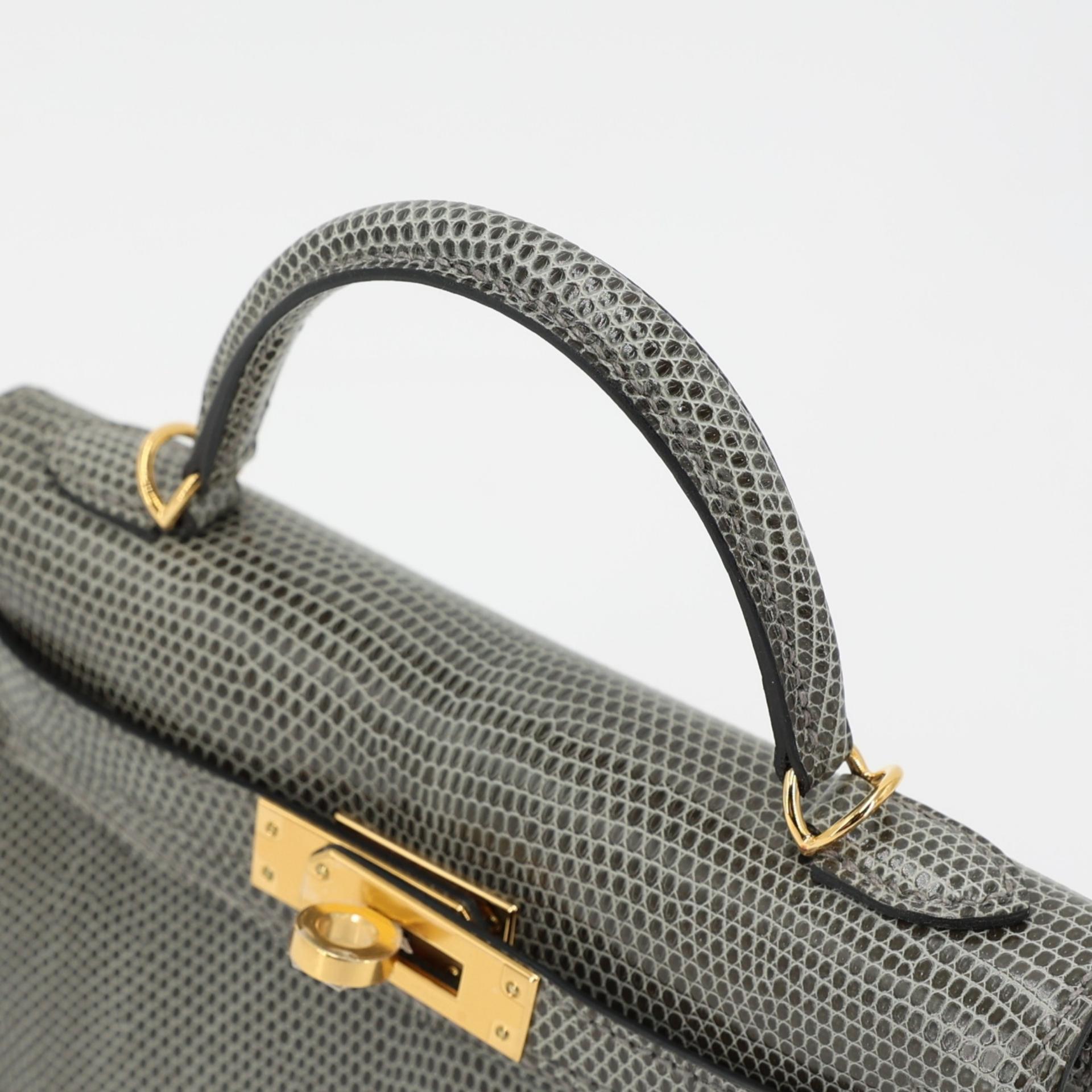 Unused ( Rank NS ) HERMÈS Mini Kelly II Gris Fonce (84) Lizard Shiny Niloticus Crocodile Gold hardware U (2022) - 3