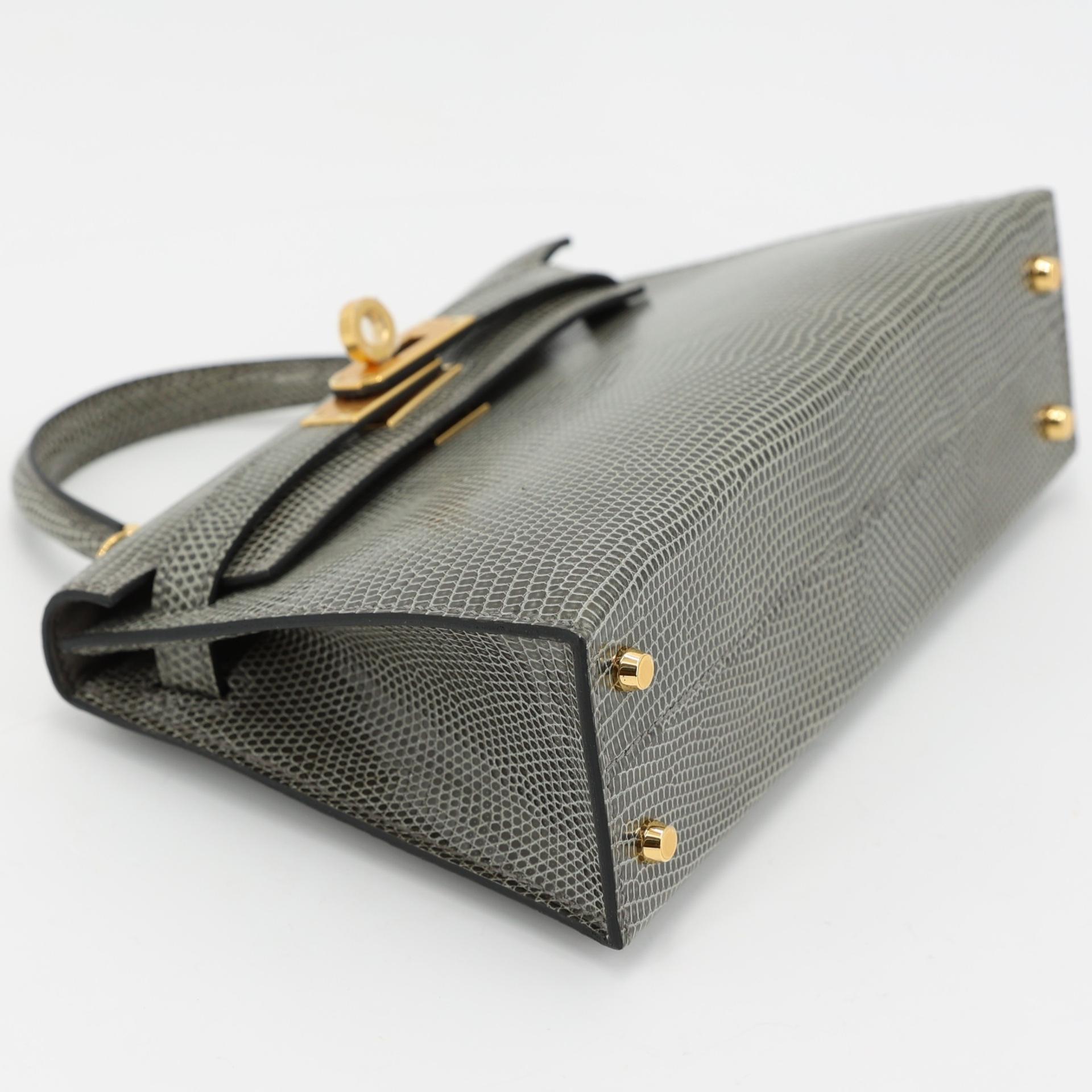Unused ( Rank NS ) HERMÈS Mini Kelly II Gris Fonce (84) Lizard Shiny Niloticus Crocodile Gold hardware U (2022) - 4