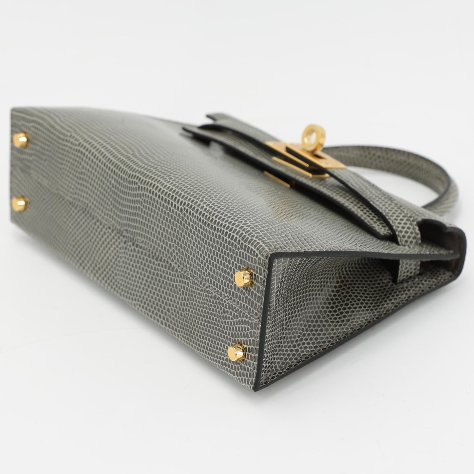 Unused ( Rank NS ) HERMÈS Mini Kelly II Gris Fonce (84) Lizard Shiny Niloticus Crocodile Gold hardware U (2022) - 5