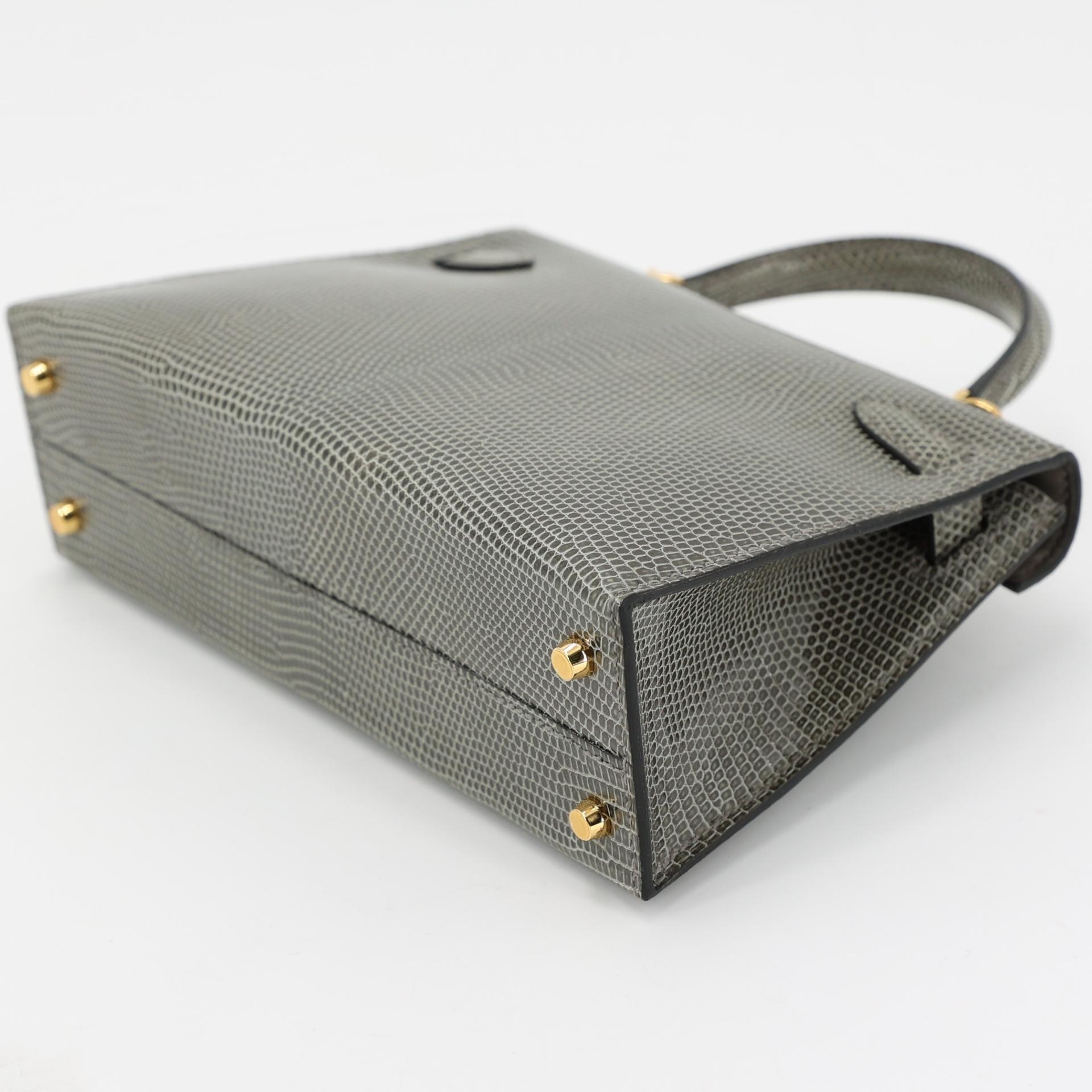 Unused ( Rank NS ) HERMÈS Mini Kelly II Gris Fonce (84) Lizard Shiny Niloticus Crocodile Gold hardware U (2022) - 7