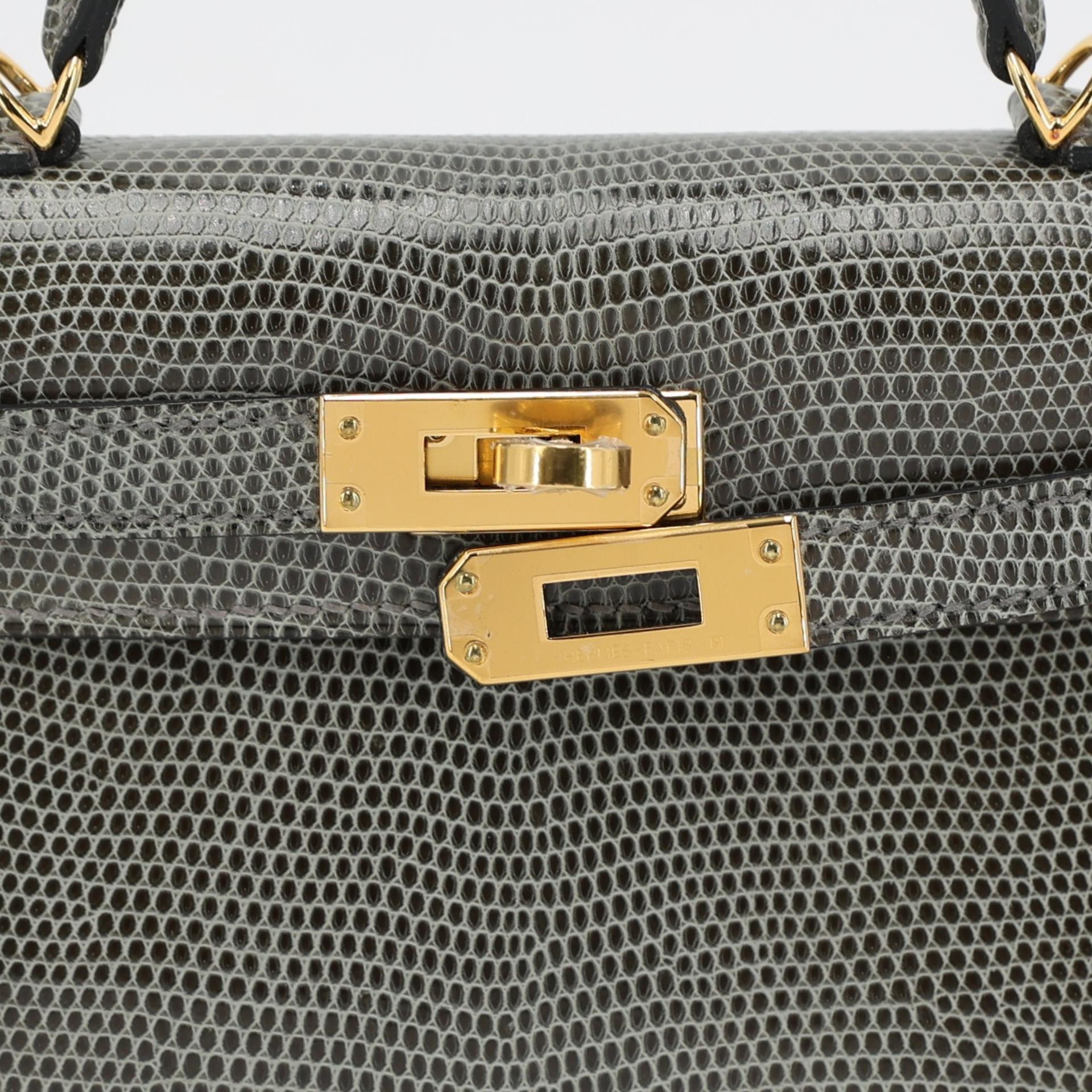 Unused ( Rank NS ) HERMÈS Mini Kelly II Gris Fonce (84) Lizard Shiny Niloticus Crocodile Gold hardware U (2022) - 8