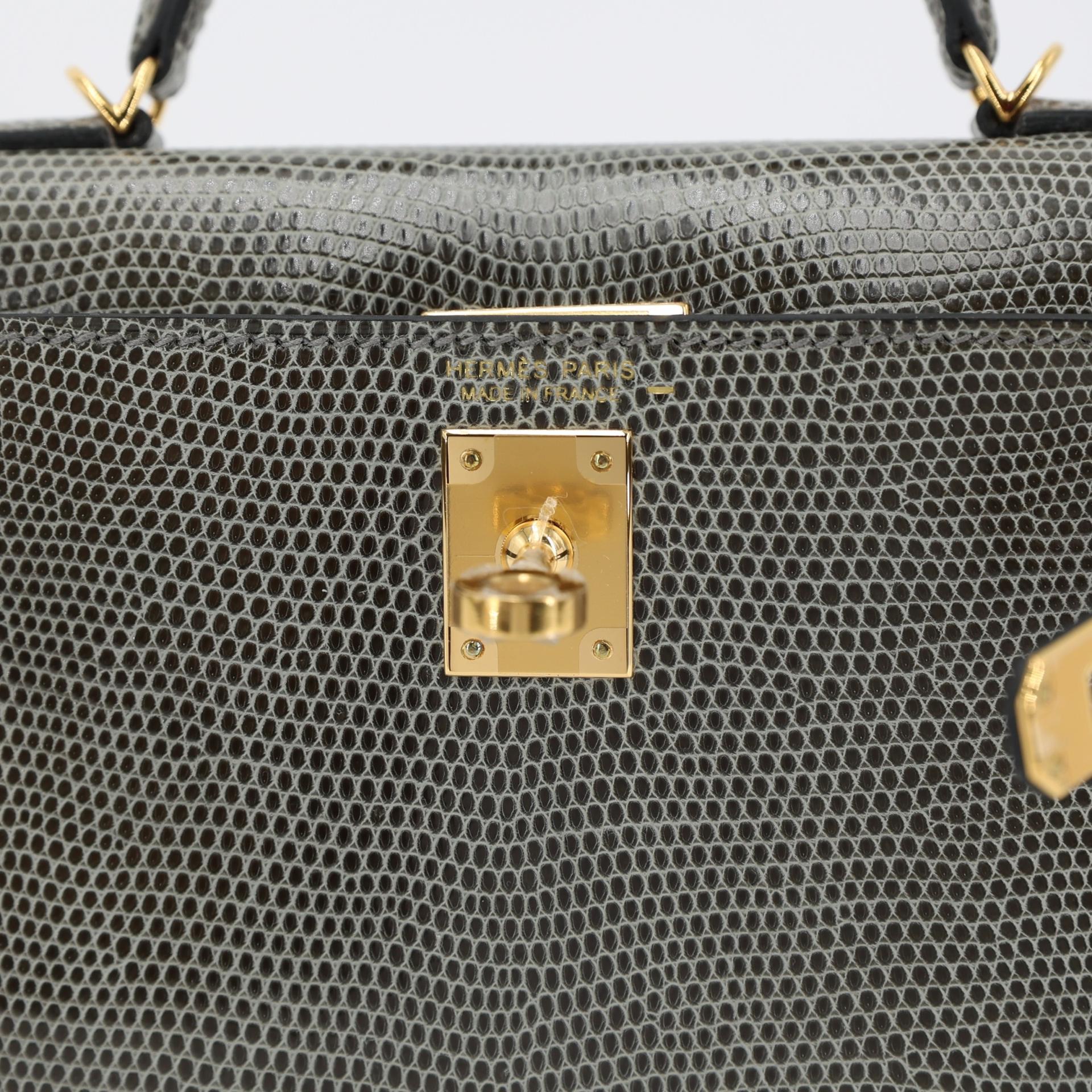 Unused ( Rank NS ) HERMÈS Mini Kelly II Gris Fonce (84) Lizard Shiny Niloticus Crocodile Gold hardware U (2022) - 9