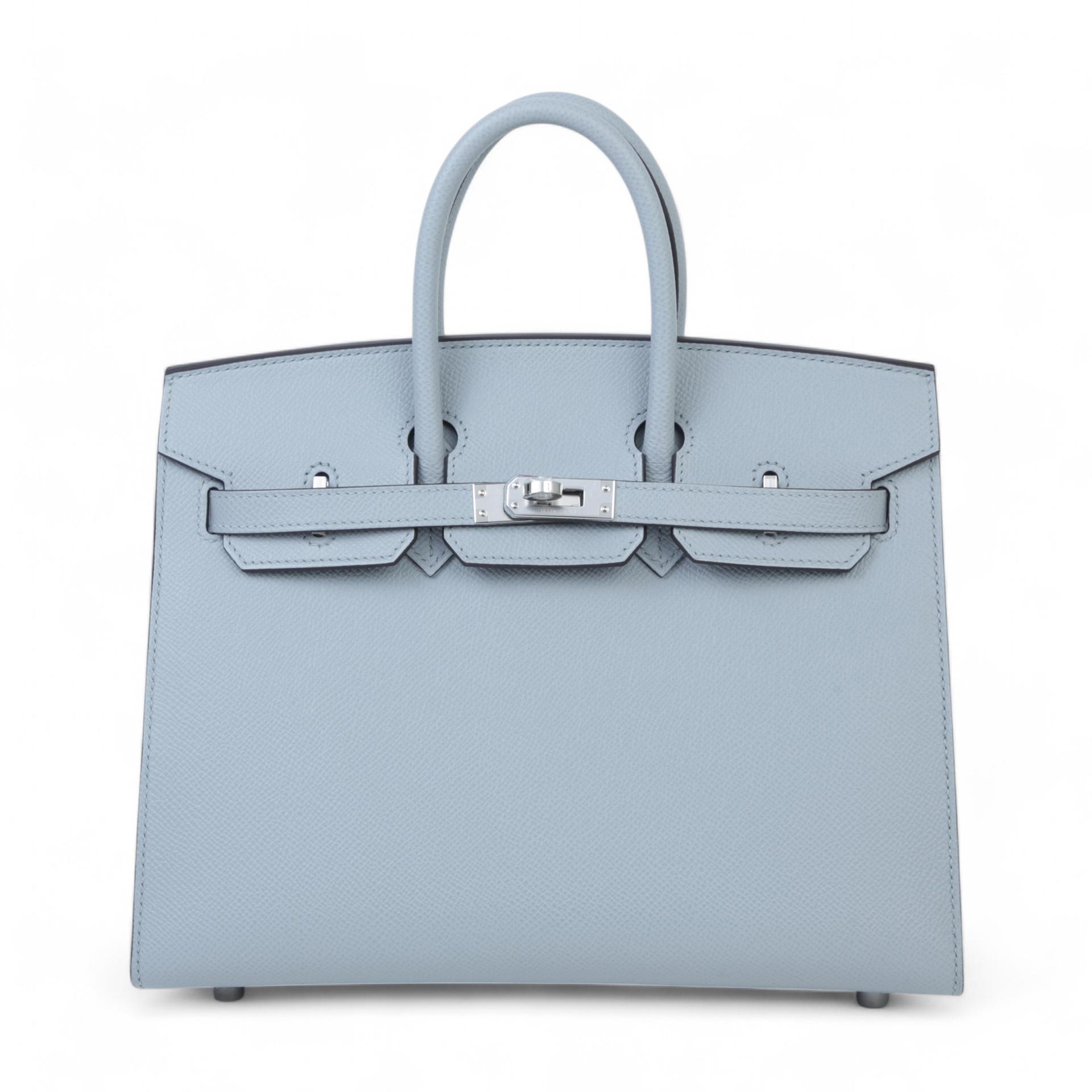 Brand New ( Rank N ) HERMÈS Birkin 25 Sellier Bleu Glacier (8U) Epsom Palladium hardware W (2024) - 1