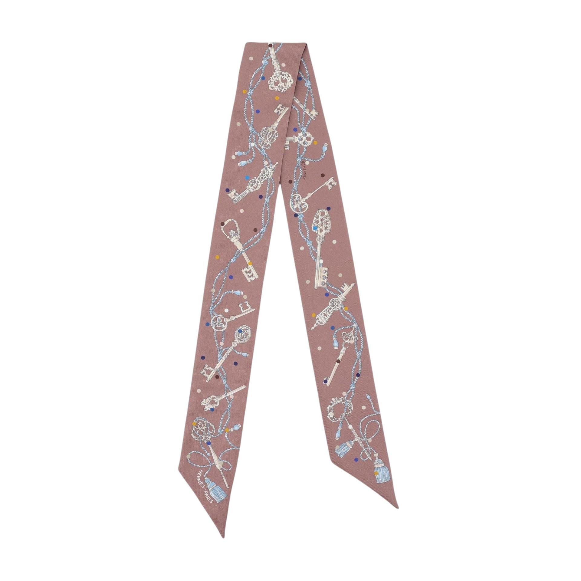 Brand New ( Rank N ) HERMÈS Twilly Les Cles a Pois Marron Glace Silk - 1