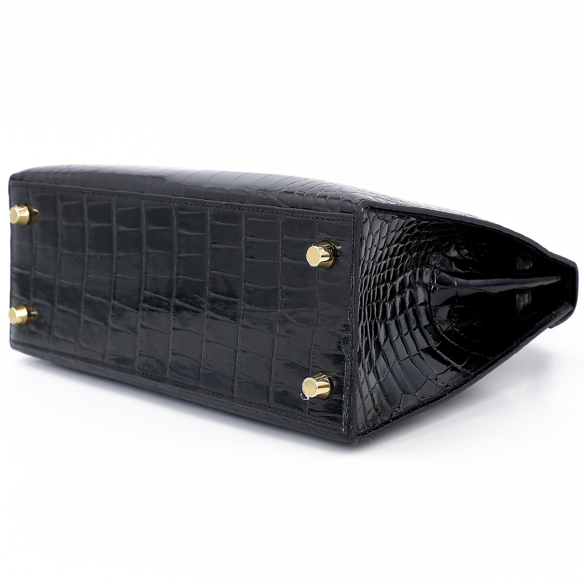 Excellent ( Rank SA ) HERMÈS Kelly 25 Sellier Black (89) Alligator Gold hardware Z (2021) - 6