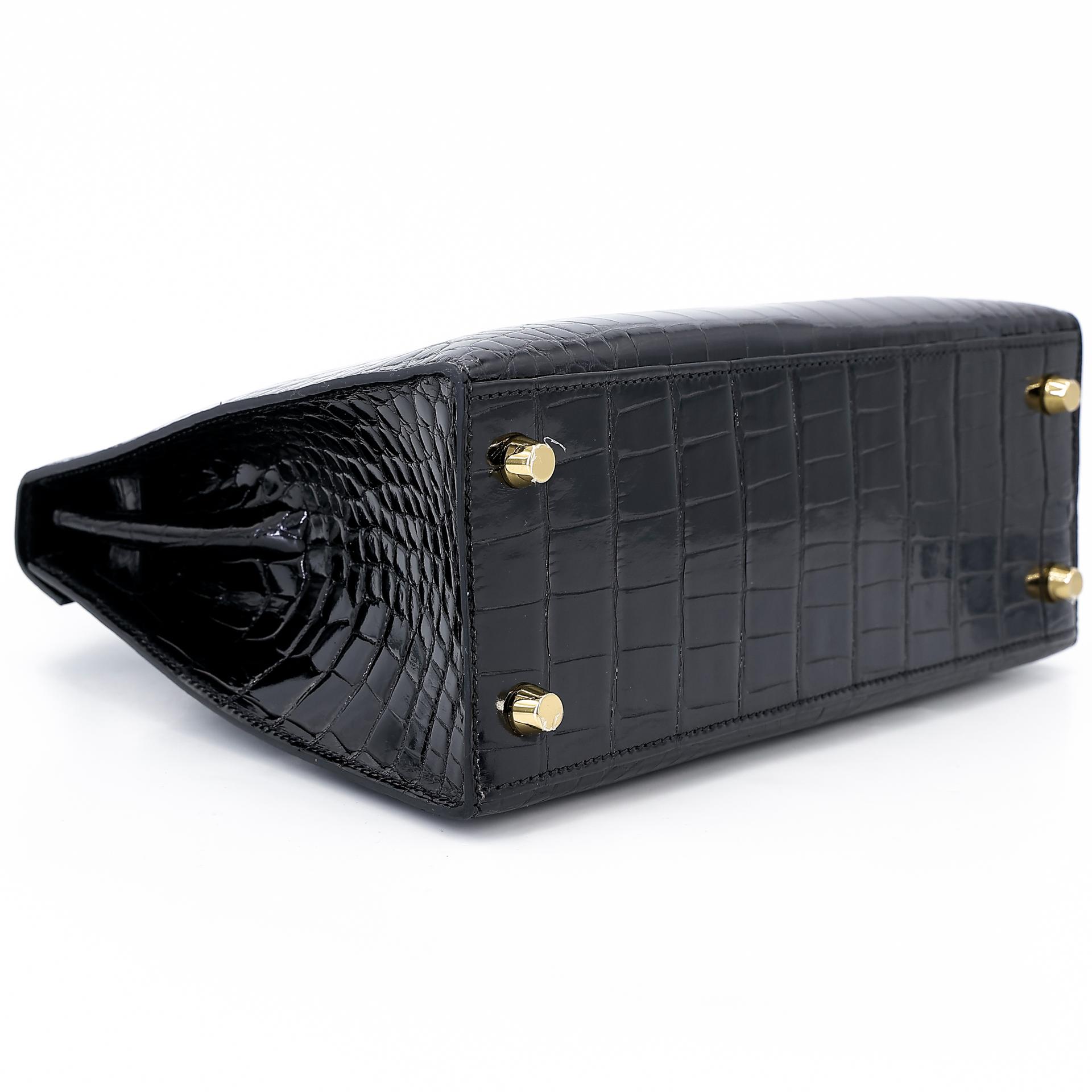 Excellent ( Rank SA ) HERMÈS Kelly 25 Sellier Black (89) Alligator Gold hardware Z (2021) - 7