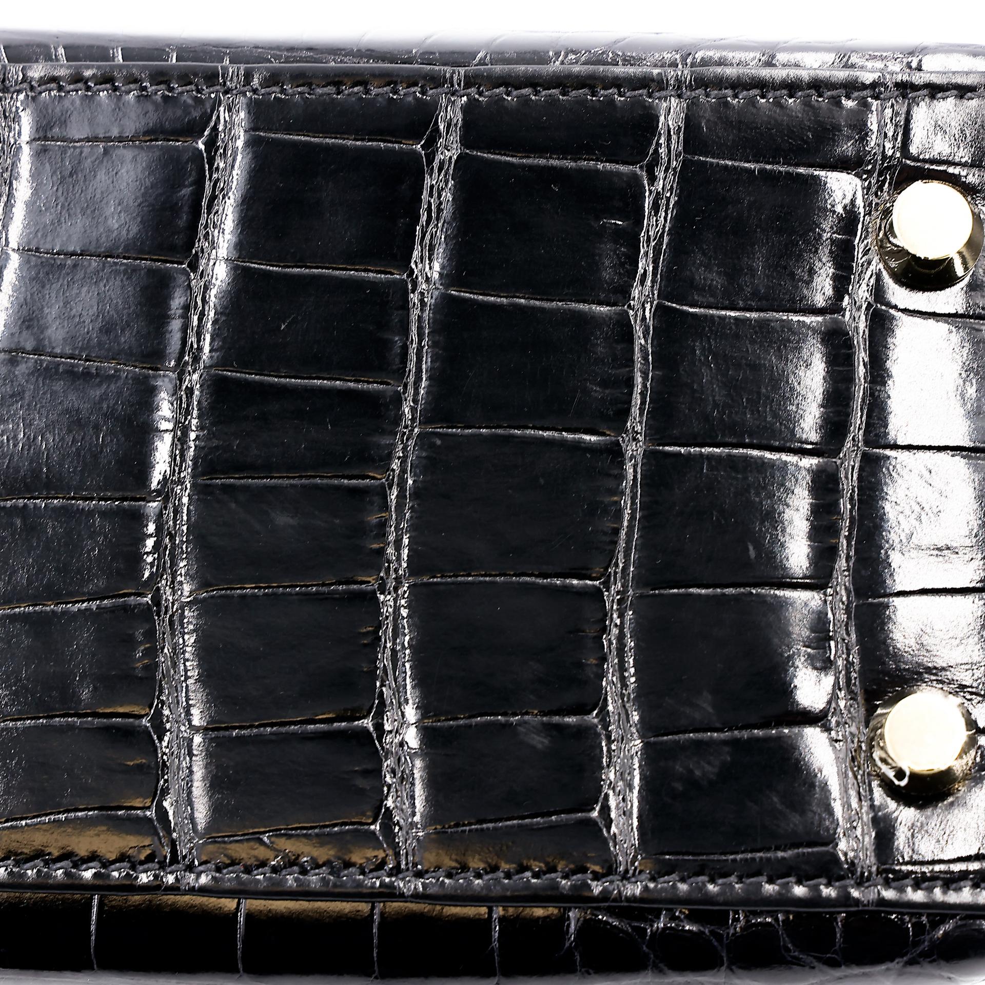 Excellent ( Rank SA ) HERMÈS Kelly 25 Sellier Black (89) Alligator Gold hardware Z (2021) - 8