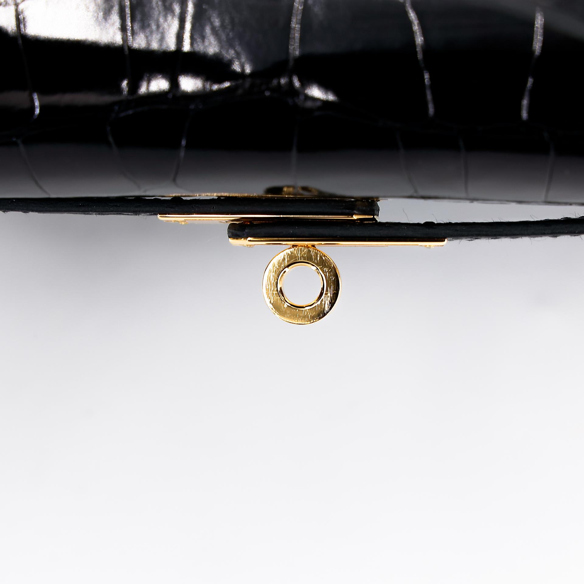 Excellent ( Rank SA ) HERMÈS Kelly 25 Sellier Black (89) Alligator Gold hardware Z (2021) - 20