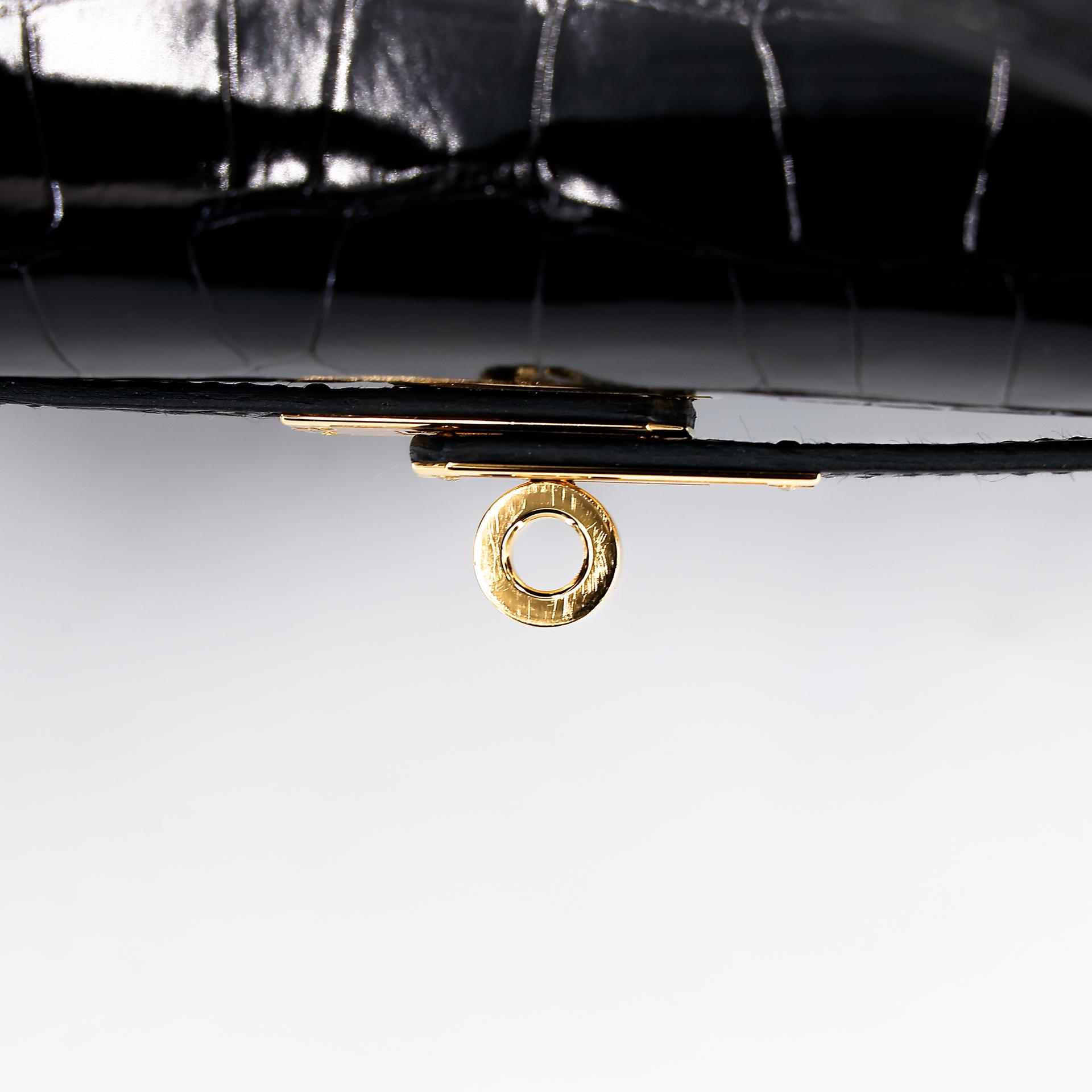 Excellent ( Rank SA ) HERMÈS Kelly 25 Sellier Black (89) Alligator Gold hardware Z (2021) - 21