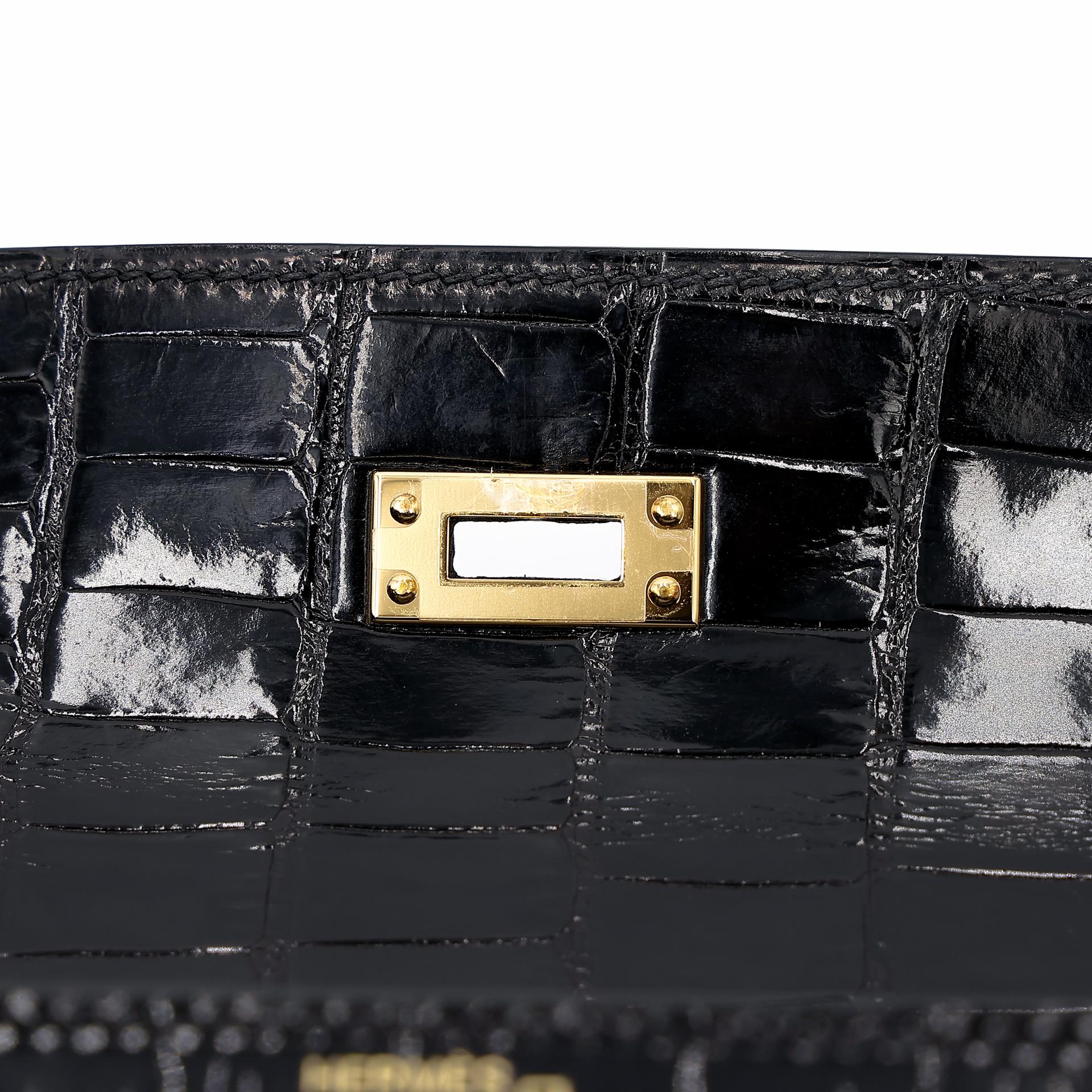 Excellent ( Rank SA ) HERMÈS Kelly 25 Sellier Black (89) Alligator Gold hardware Z (2021) - 23