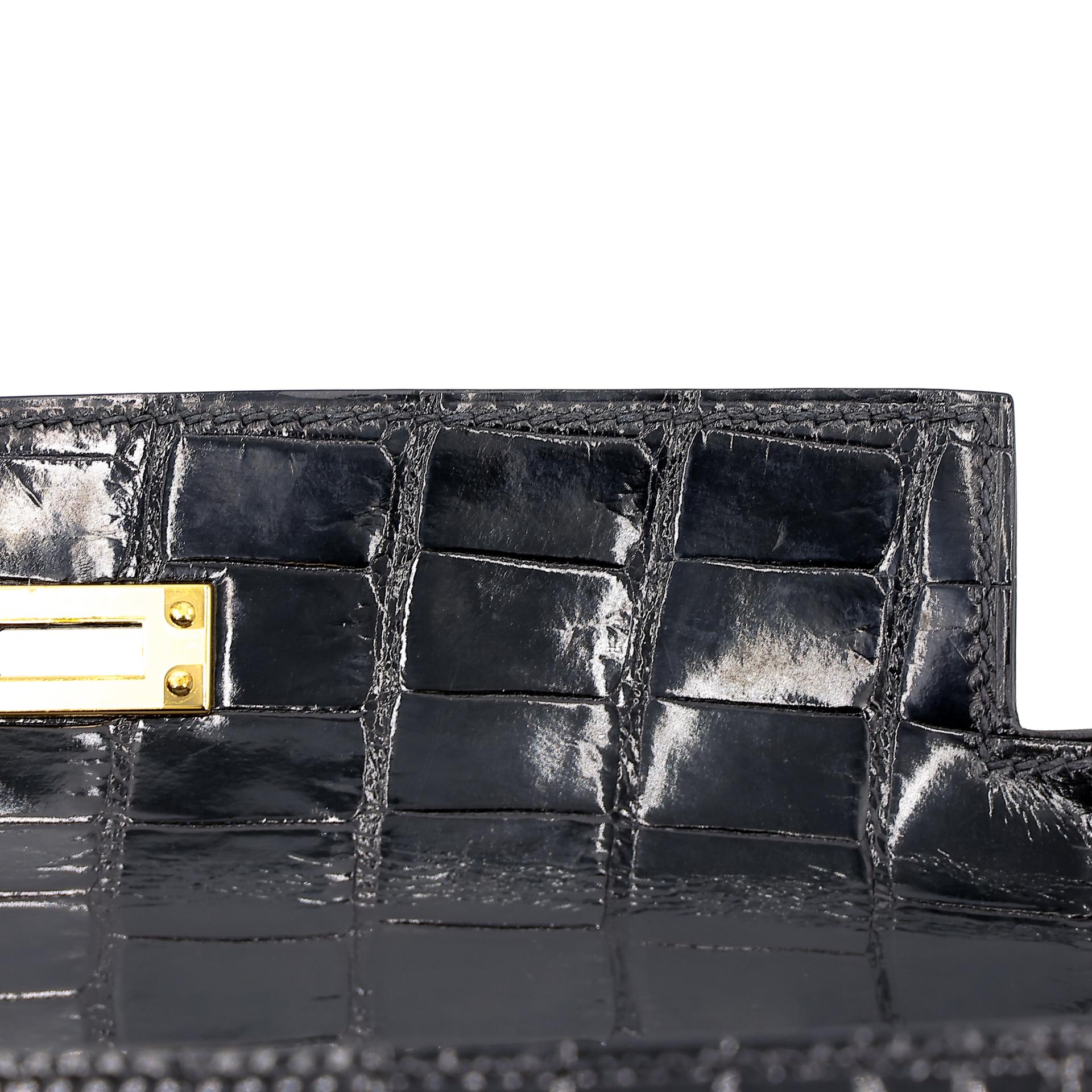 Excellent ( Rank SA ) HERMÈS Kelly 25 Sellier Black (89) Alligator Gold hardware Z (2021) - 24