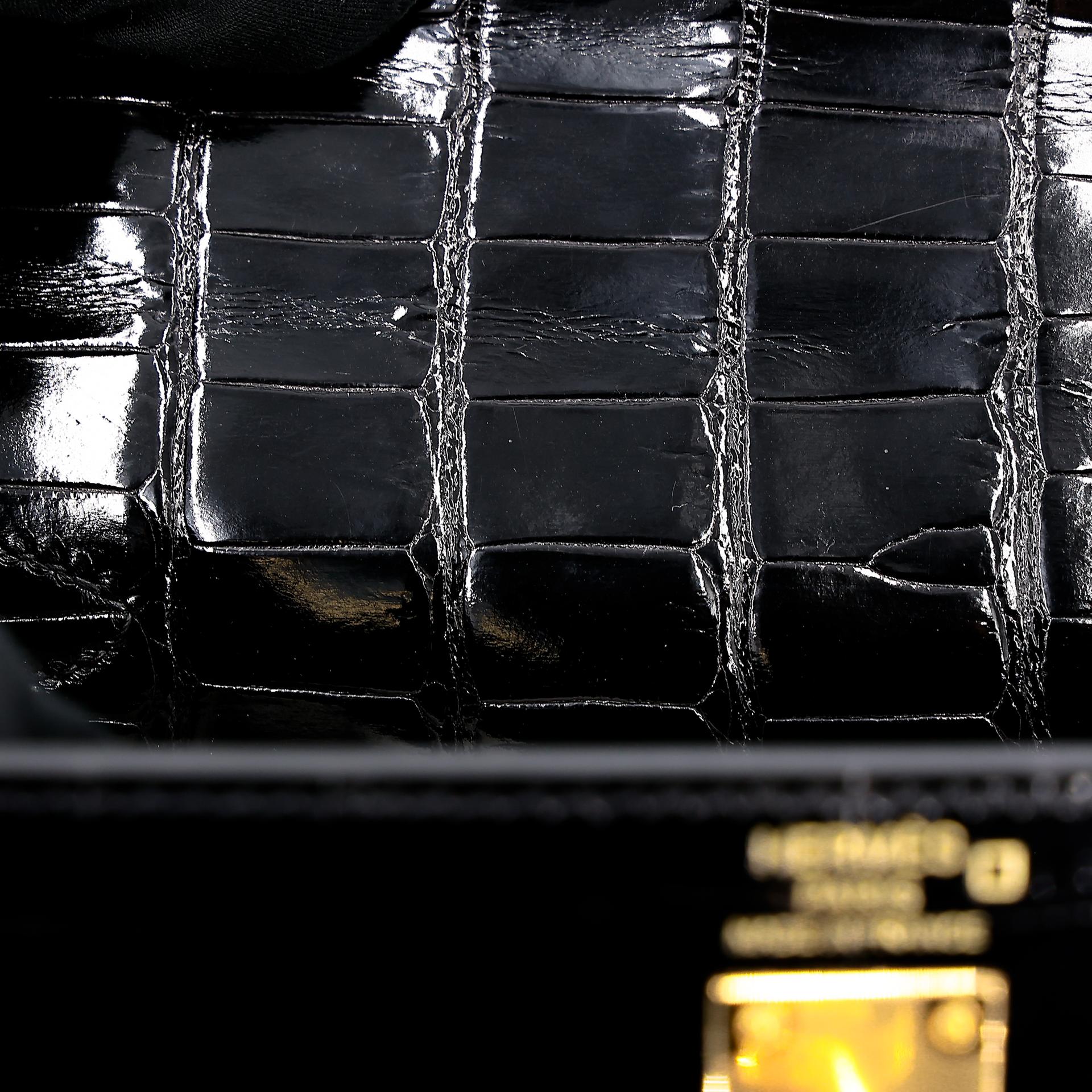 Excellent ( Rank SA ) HERMÈS Kelly 25 Sellier Black (89) Alligator Gold hardware Z (2021) - 28