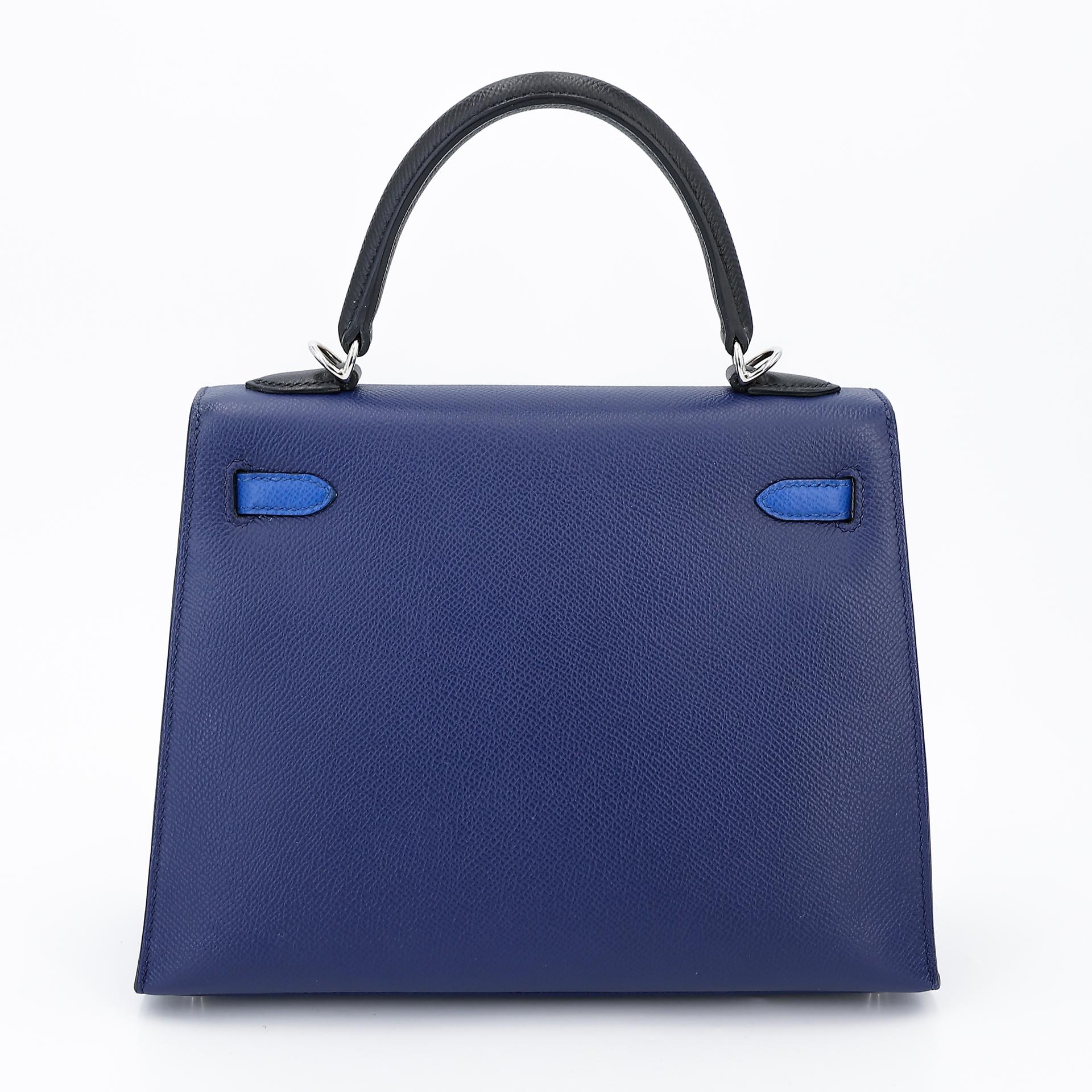 Good ( Rank AB) HERMÈS Kelly 25 Sellier Tri-color Bleu France (71) Bleu Saphir (73) Black (89) Epsom Palladium hardware Z (2021) - 2