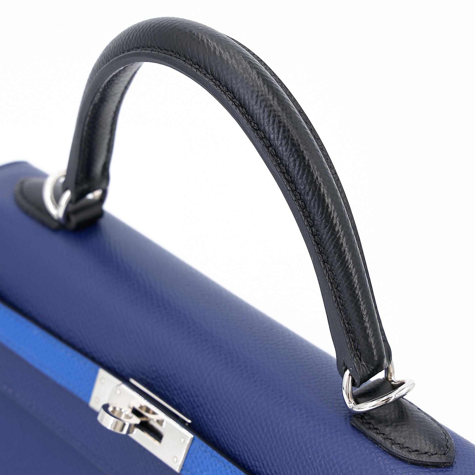 Good ( Rank AB) HERMÈS Kelly 25 Sellier Tri-color Bleu France (71) Bleu Saphir (73) Black (89) Epsom Palladium hardware Z (2021) - 3