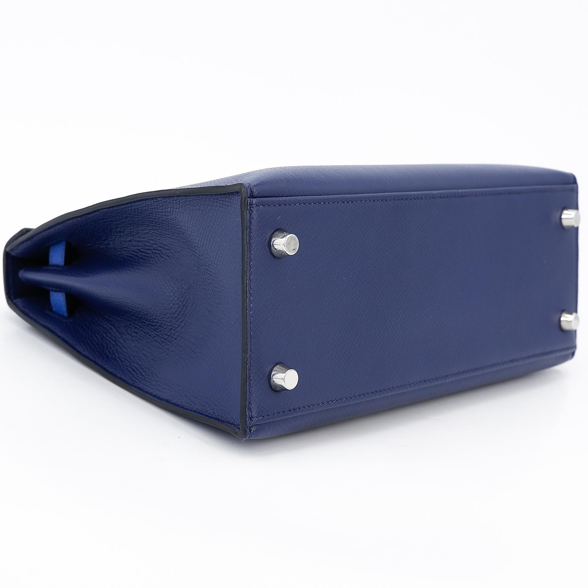 Good ( Rank AB) HERMÈS Kelly 25 Sellier Tri-color Bleu France (71) Bleu Saphir (73) Black (89) Epsom Palladium hardware Z (2021) - 5