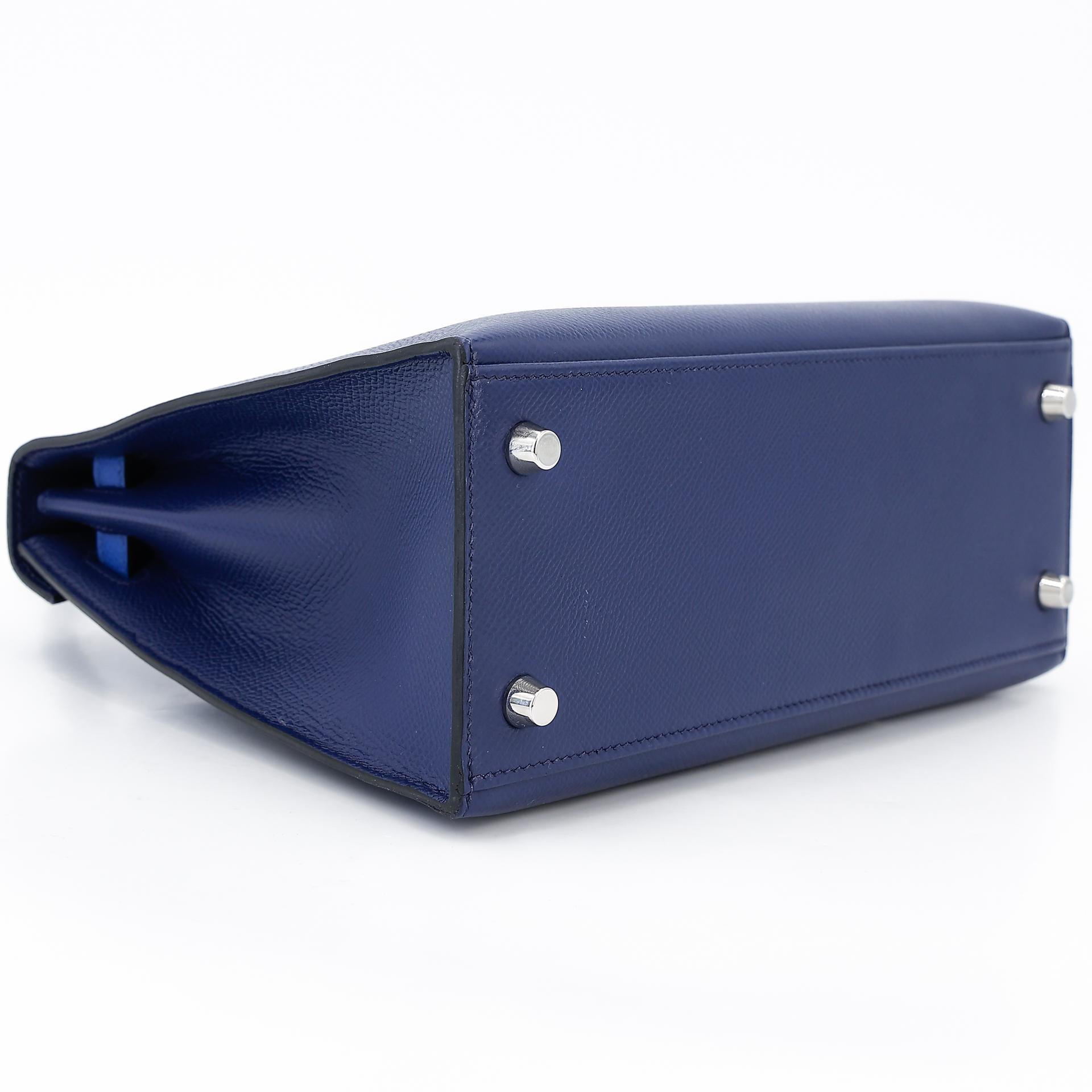 Good ( Rank AB) HERMÈS Kelly 25 Sellier Tri-color Bleu France (71) Bleu Saphir (73) Black (89) Epsom Palladium hardware Z (2021) - 7