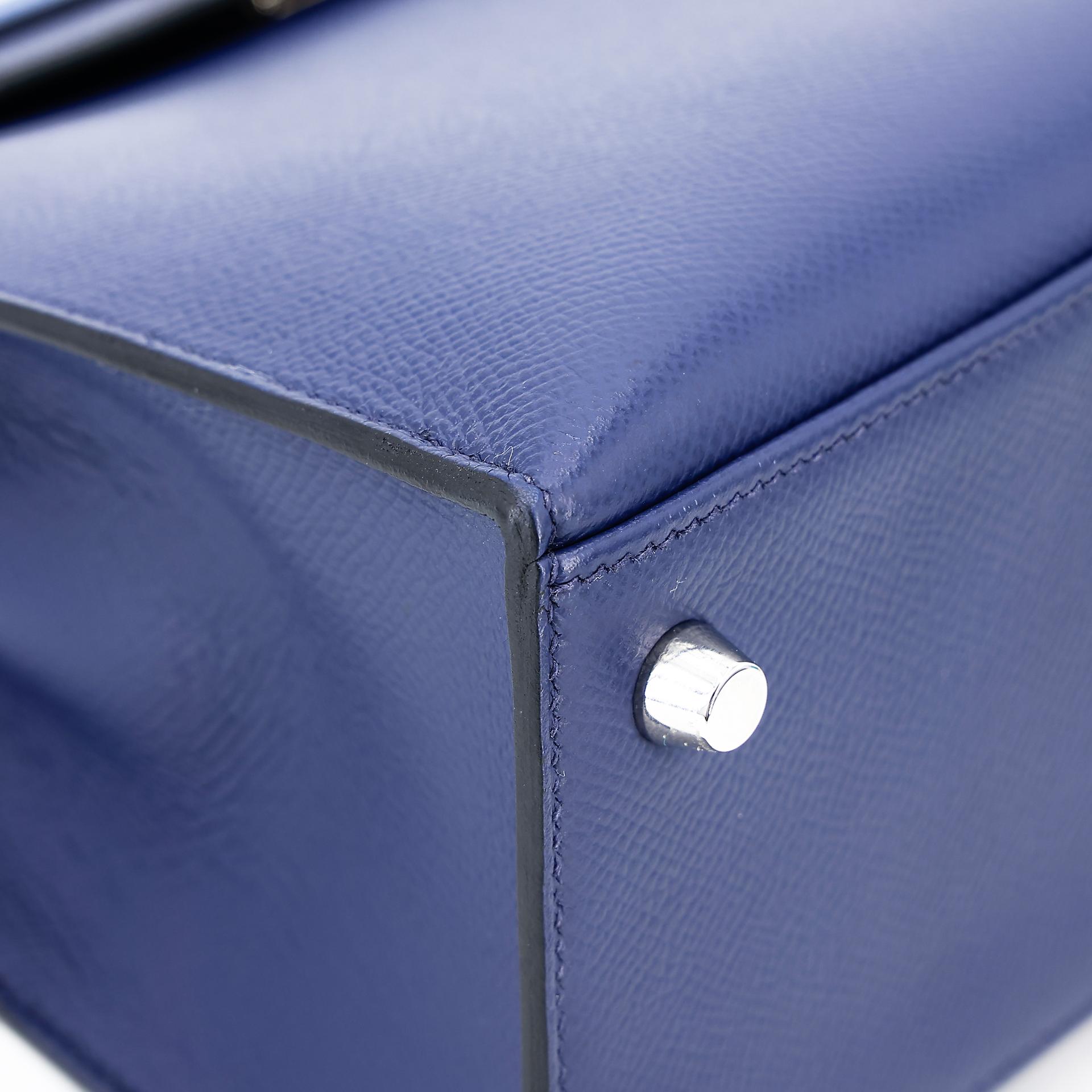 Good ( Rank AB) HERMÈS Kelly 25 Sellier Tri-color Bleu France (71) Bleu Saphir (73) Black (89) Epsom Palladium hardware Z (2021) - 9