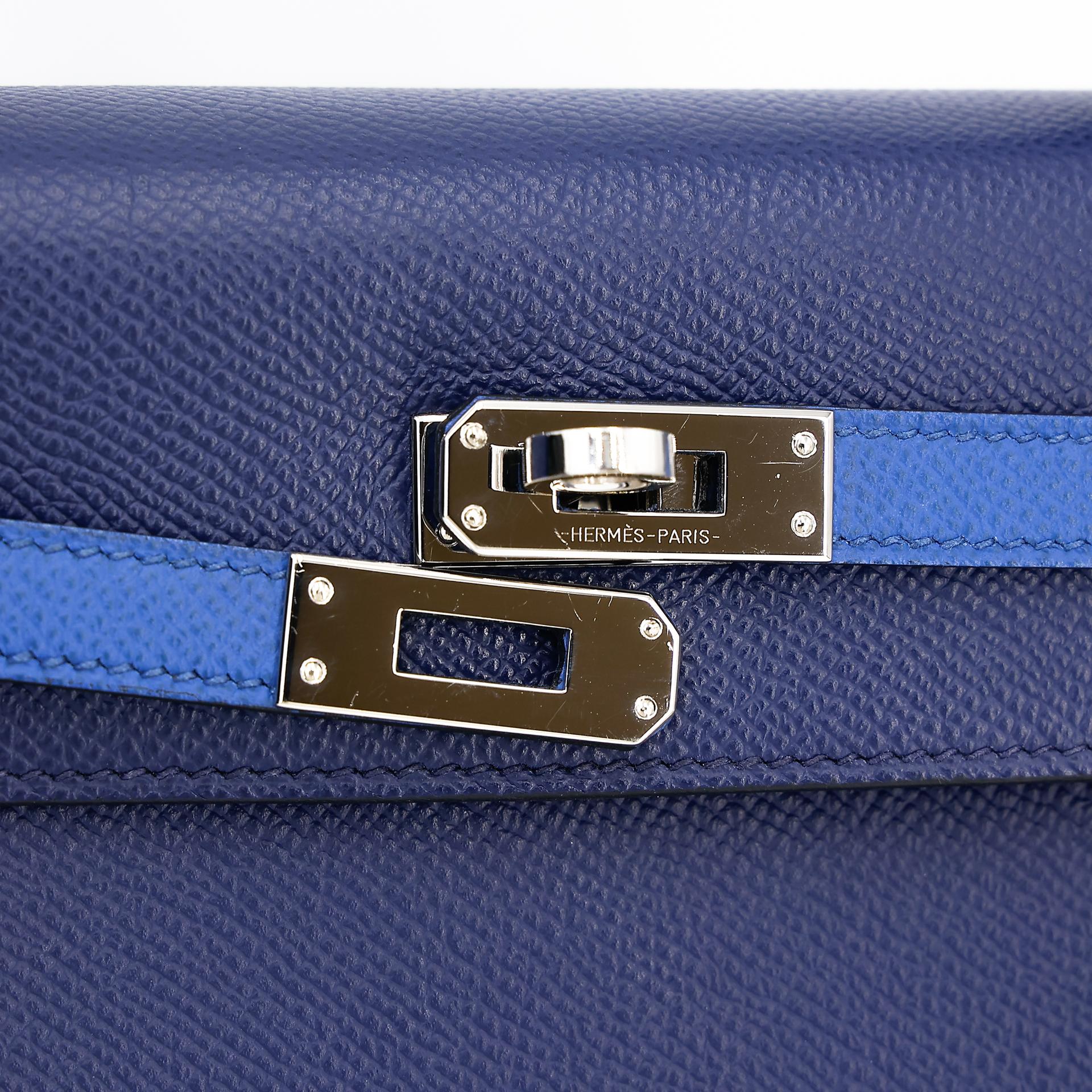 Good ( Rank AB) HERMÈS Kelly 25 Sellier Tri-color Bleu France (71) Bleu Saphir (73) Black (89) Epsom Palladium hardware Z (2021) - 13