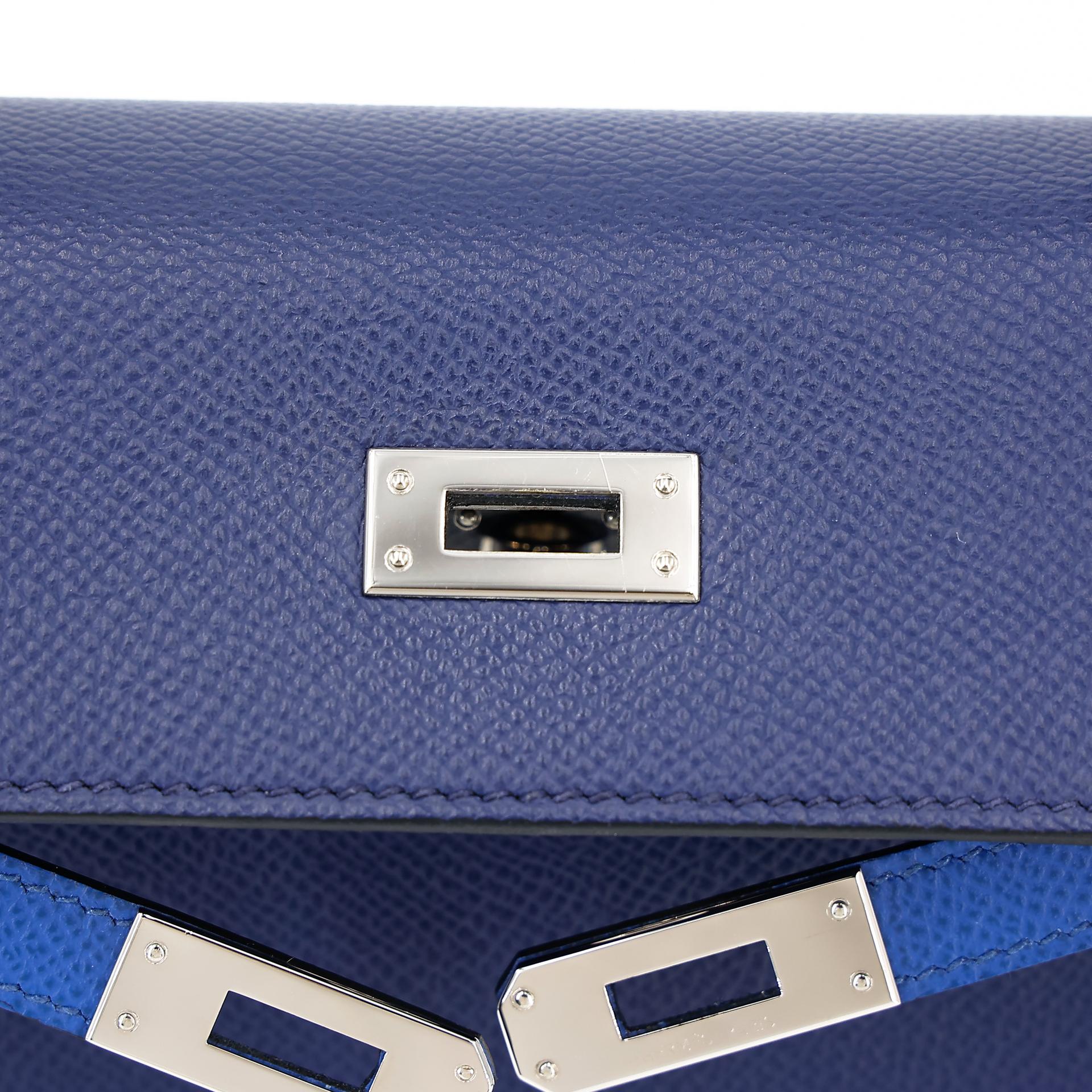 Good ( Rank AB) HERMÈS Kelly 25 Sellier Tri-color Bleu France (71) Bleu Saphir (73) Black (89) Epsom Palladium hardware Z (2021) - 16