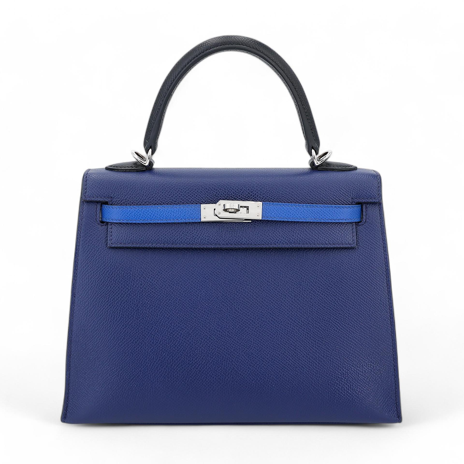 Good ( Rank AB) HERMÈS Kelly 25 Sellier Tri-color Bleu France (71) Bleu Saphir (73) Black (89) Epsom Palladium hardware Z (2021) - 1