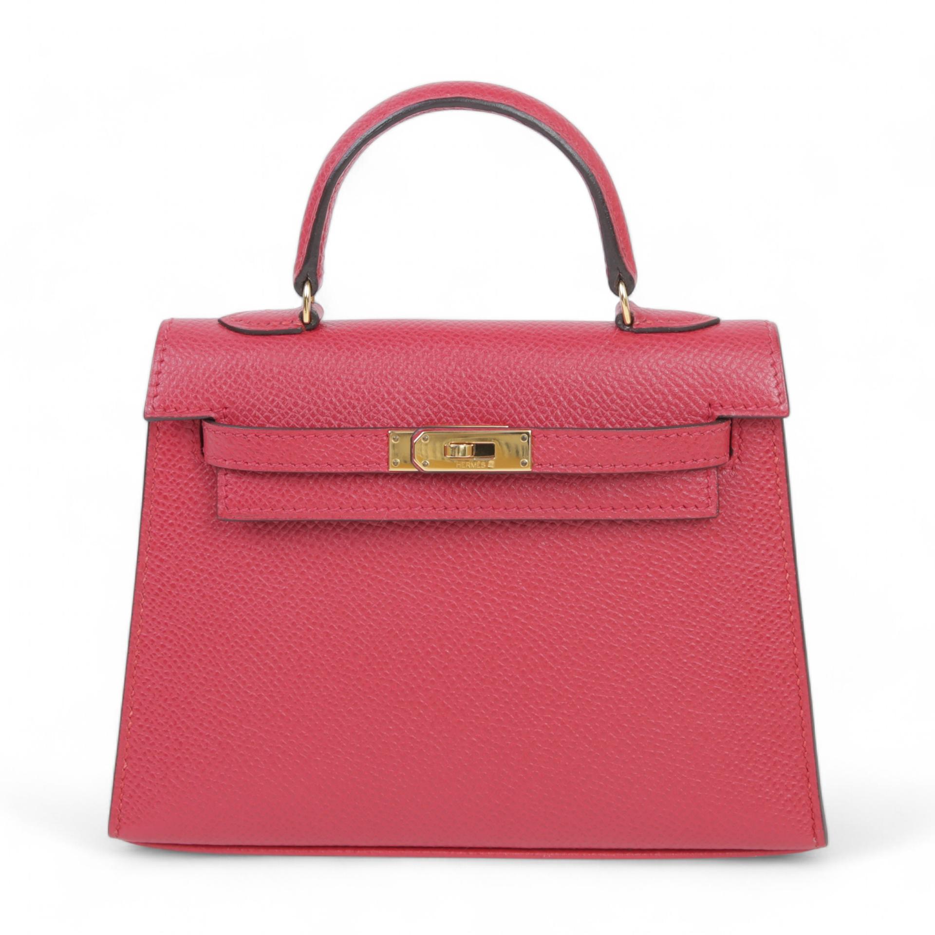 Very Good ( Rank A)  HERMÈS  Mini Mini Kelly Rouge Vif (53) Courchevel Gold hardware Square H (2004) - 1