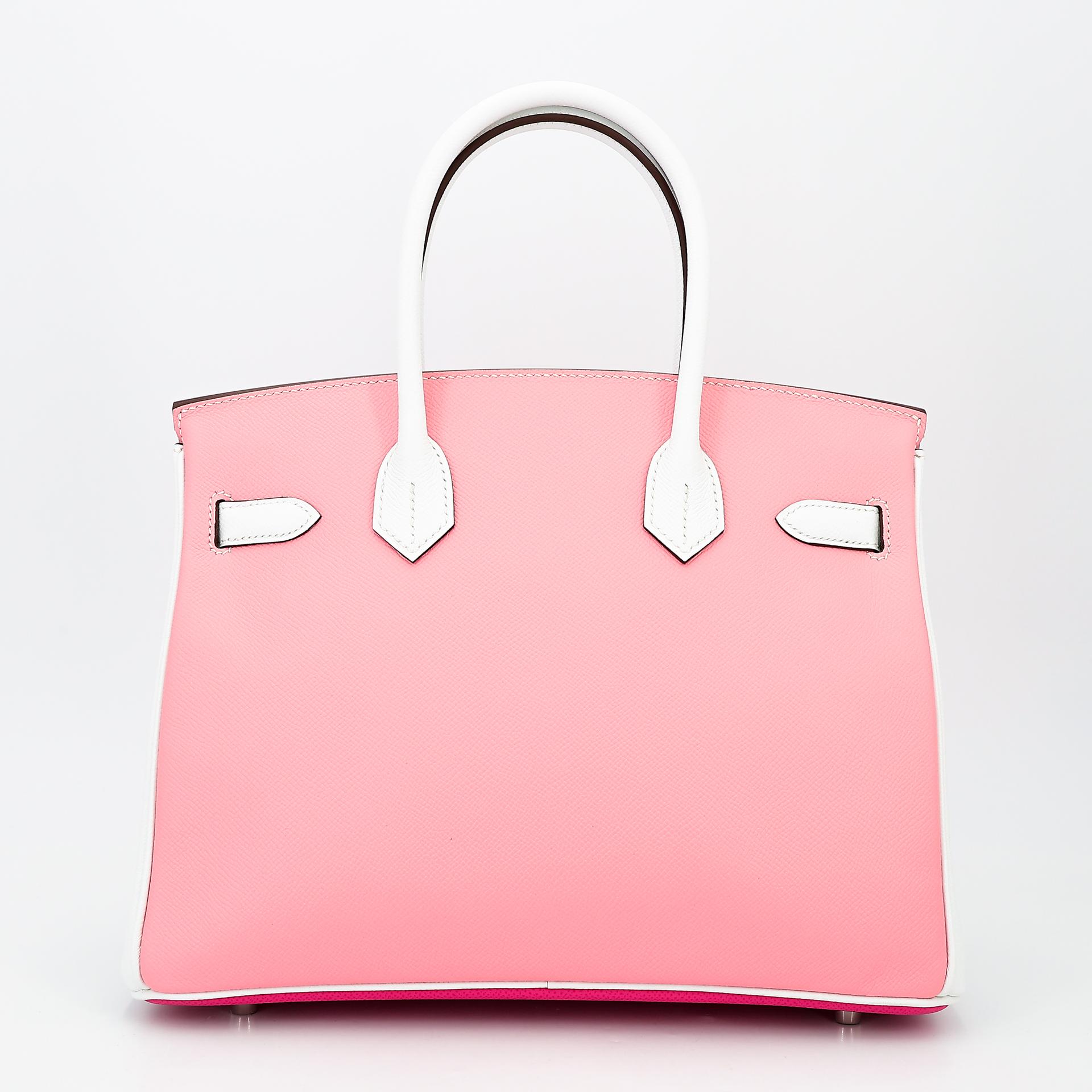 Unused ( Rank NS ) HERMÈS Special Order Birkin 30 HSS White (01) Rose Confetti (1Q) Rose Tyrien (E5) Epsom Brushed Palladium Square R (2014) - 2