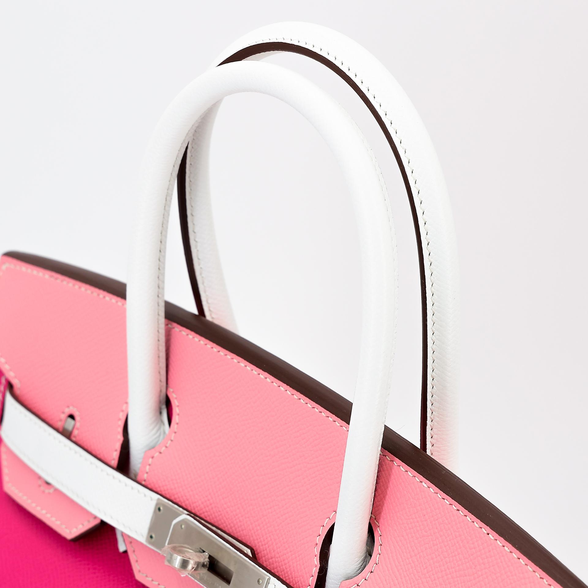 Unused ( Rank NS ) HERMÈS Special Order Birkin 30 HSS White (01) Rose Confetti (1Q) Rose Tyrien (E5) Epsom Brushed Palladium Square R (2014) - 3