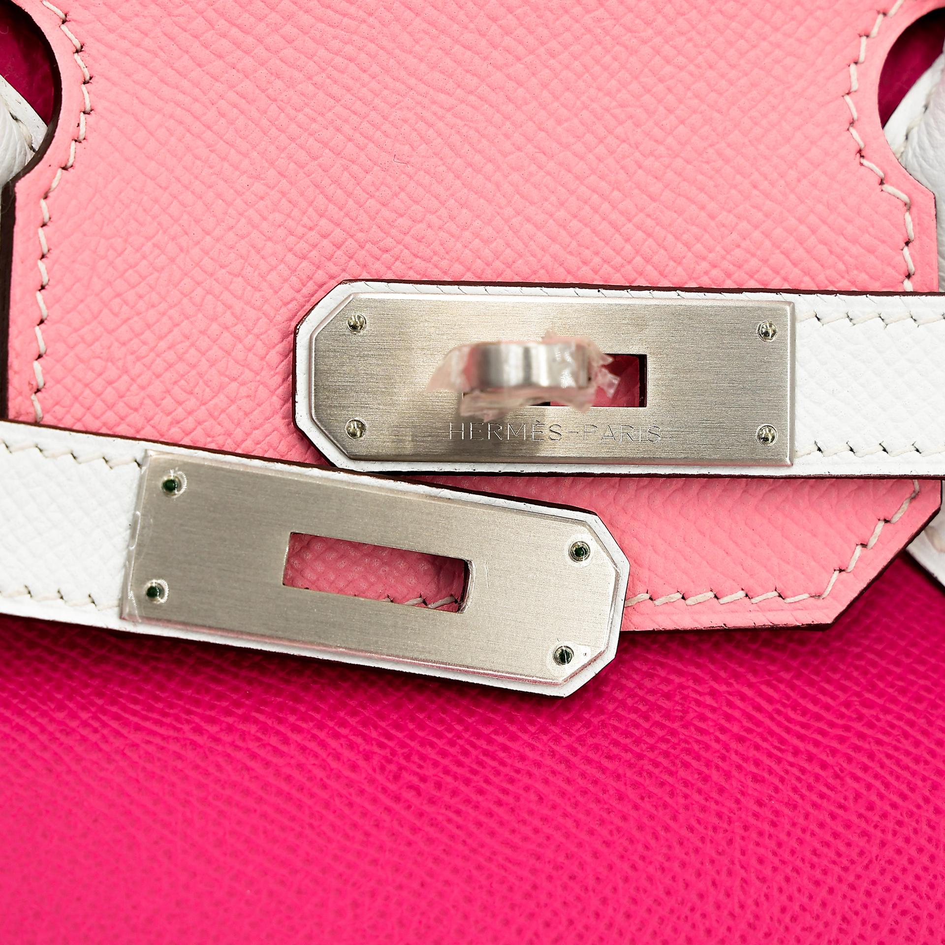 Unused ( Rank NS ) HERMÈS Special Order Birkin 30 HSS White (01) Rose Confetti (1Q) Rose Tyrien (E5) Epsom Brushed Palladium Square R (2014) - 9