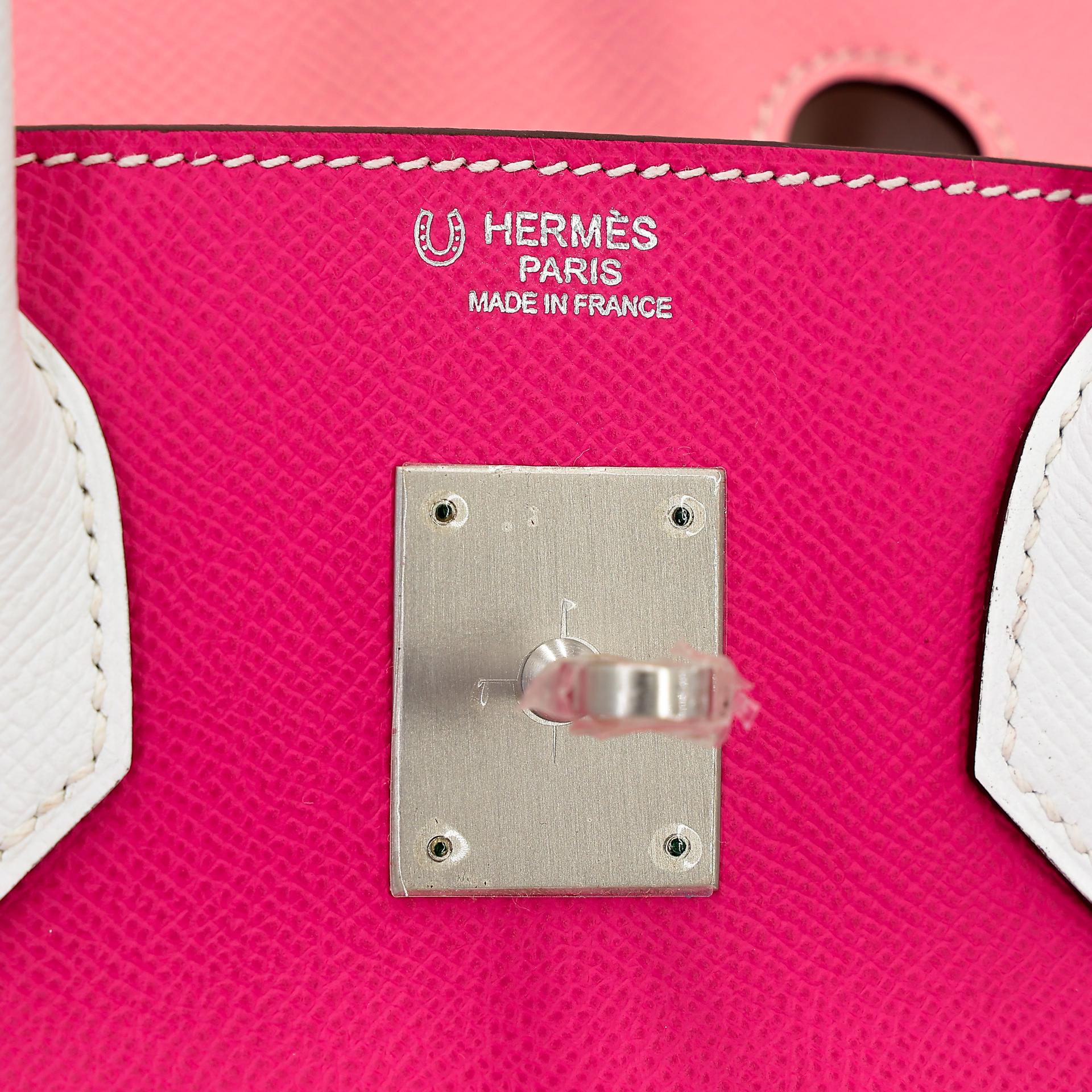 Unused ( Rank NS ) HERMÈS Special Order Birkin 30 HSS White (01) Rose Confetti (1Q) Rose Tyrien (E5) Epsom Brushed Palladium Square R (2014) - 12