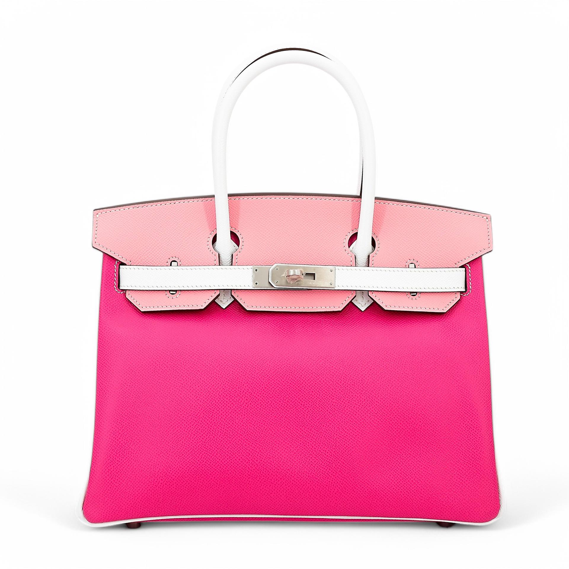 Unused ( Rank NS ) HERMÈS Special Order Birkin 30 HSS White (01) Rose Confetti (1Q) Rose Tyrien (E5) Epsom Brushed Palladium Square R (2014) - 1