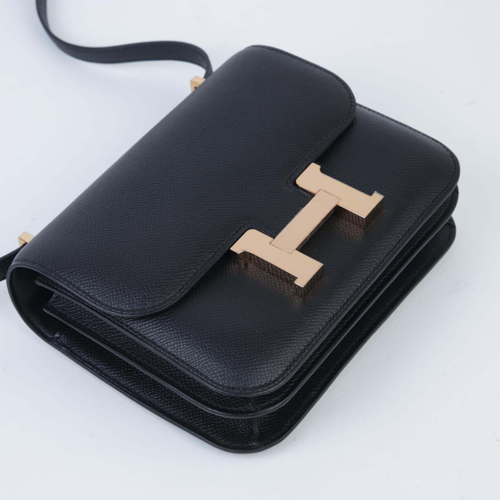 Unused ( Rank NS )  HERMÈS  Constance Mini Black (89) Epsom Rose Gold hardware B (2023) - 5