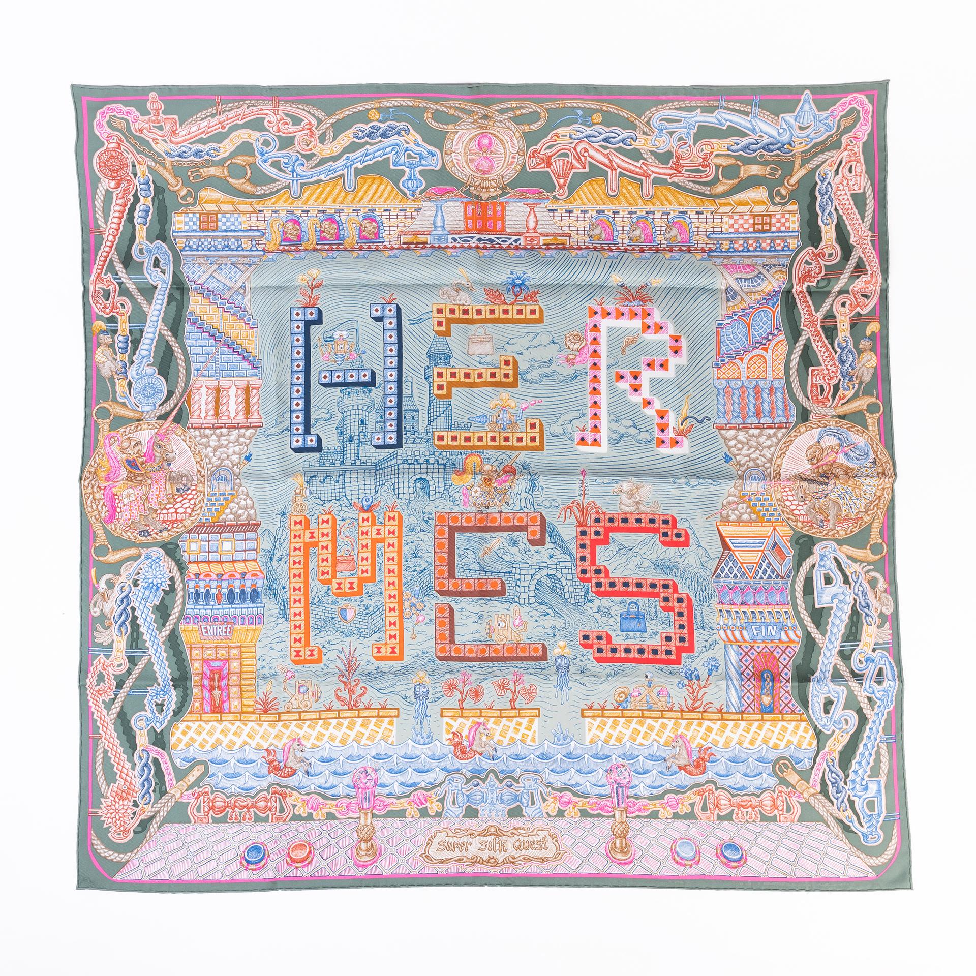 Good ( Rank AB) HERMÈS Carre 90 scarf Super Silk Quest Multi-color Silk - 1