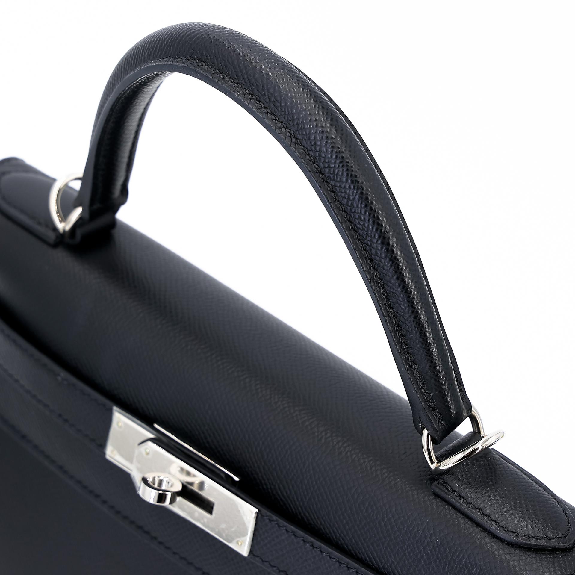 Excellent ( Rank SA ) HERMÈS Kelly 28 Sellier Black (89) Epsom Palladium hardware U (2022) - 3
