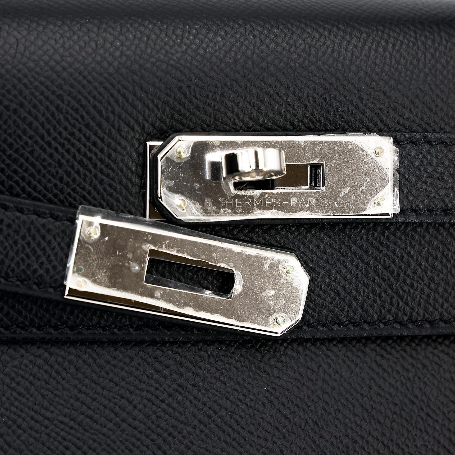 Excellent ( Rank SA ) HERMÈS Kelly 28 Sellier Black (89) Epsom Palladium hardware U (2022) - 12