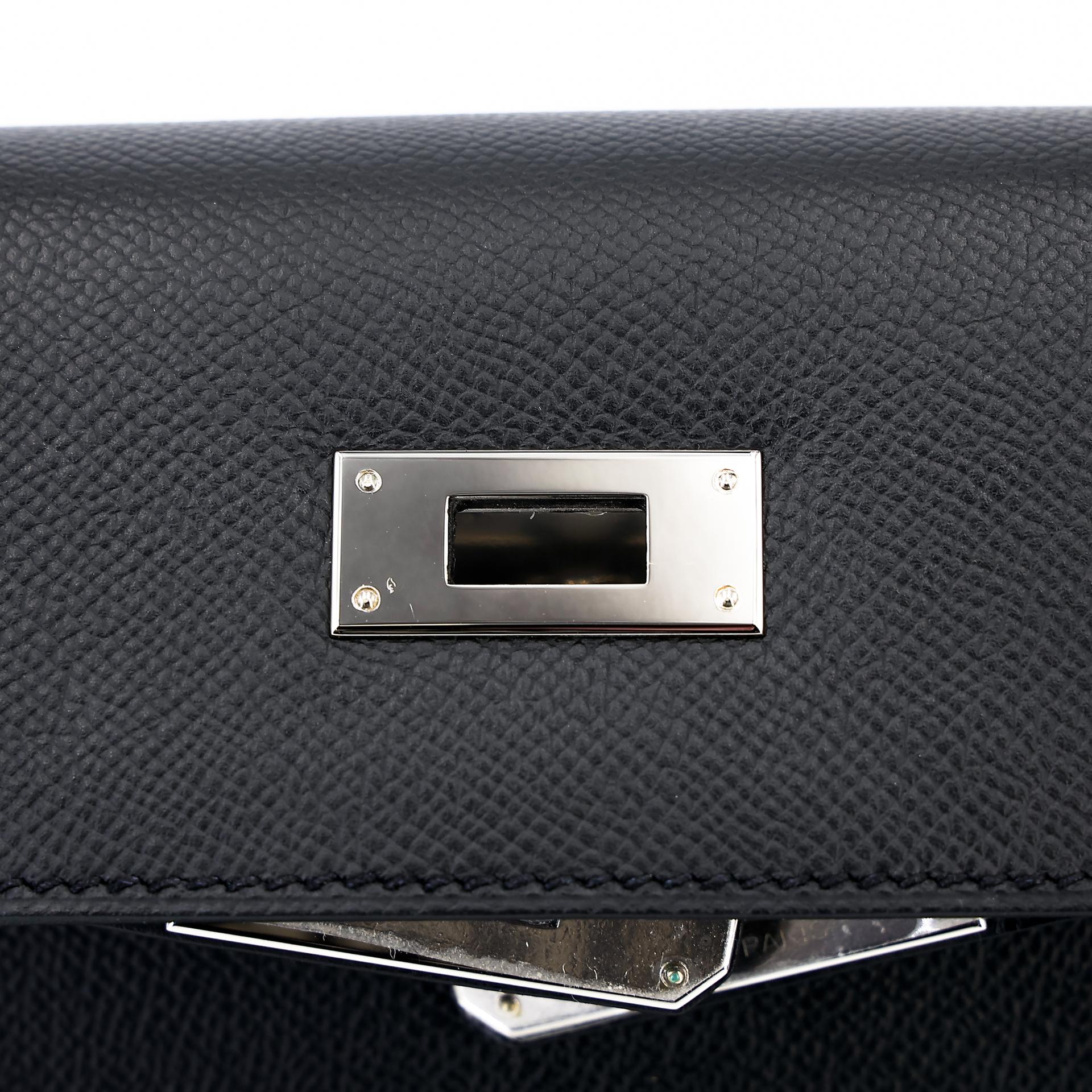 Excellent ( Rank SA ) HERMÈS Kelly 28 Sellier Black (89) Epsom Palladium hardware U (2022) - 15