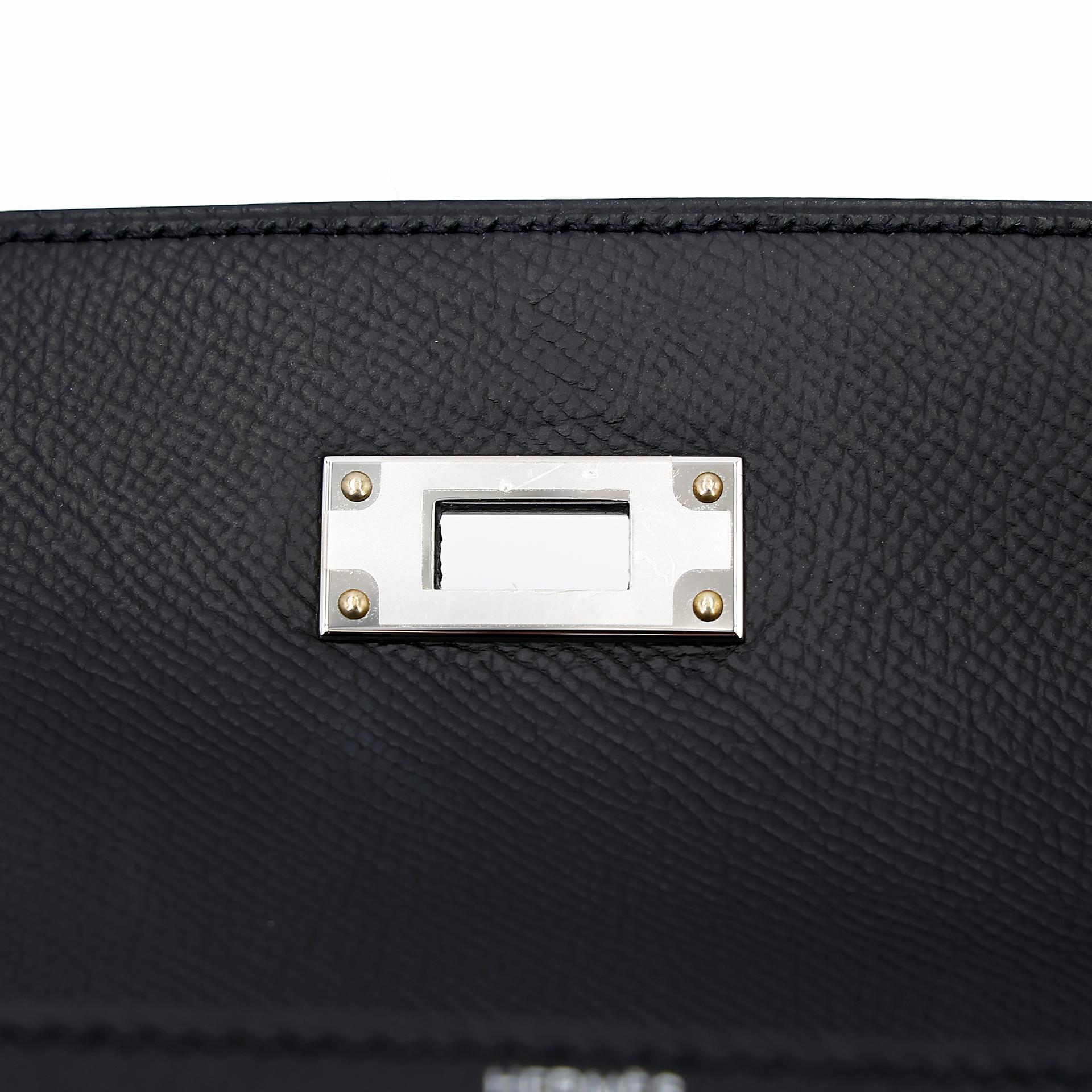 Excellent ( Rank SA ) HERMÈS Kelly 28 Sellier Black (89) Epsom Palladium hardware U (2022) - 16