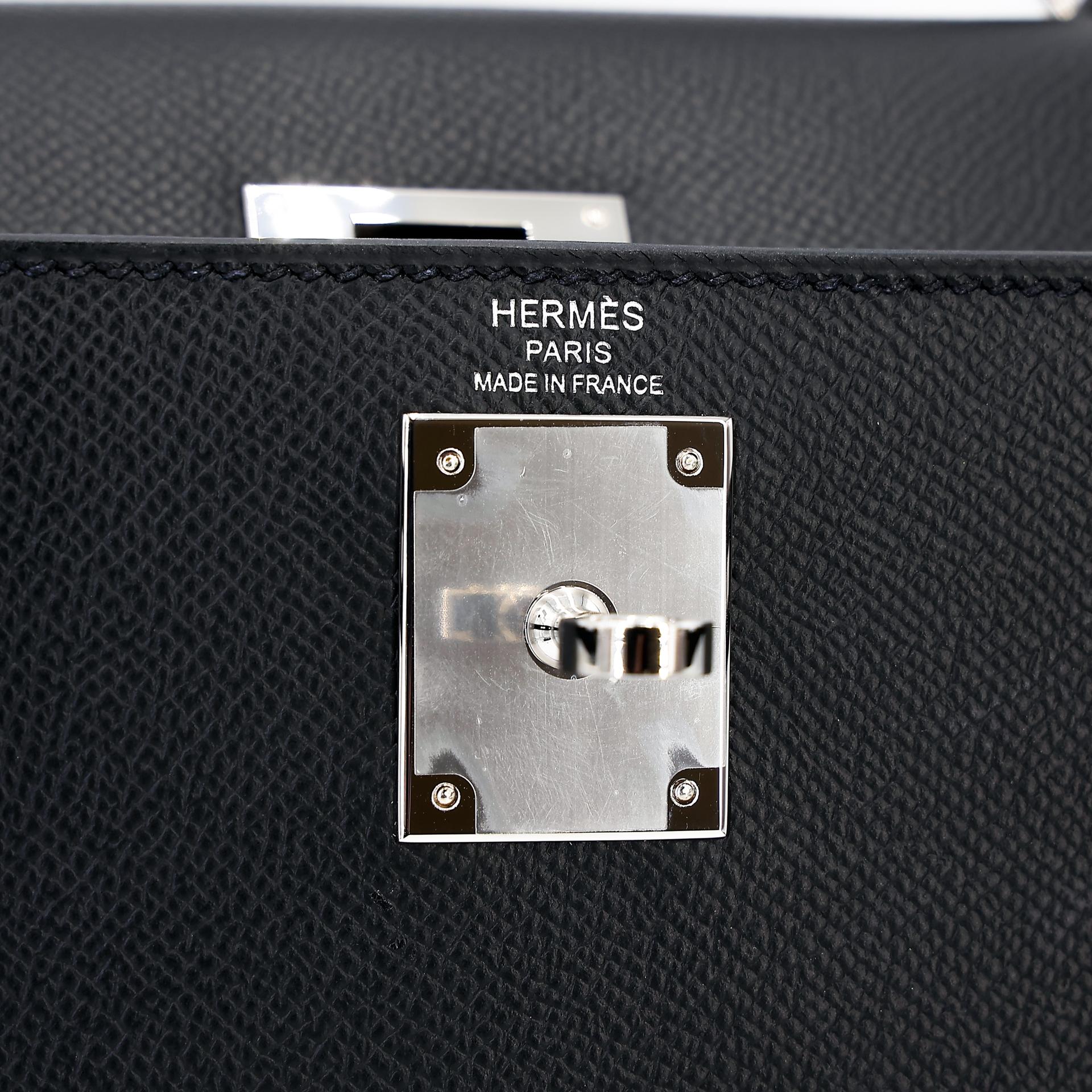 Excellent ( Rank SA ) HERMÈS Kelly 28 Sellier Black (89) Epsom Palladium hardware U (2022) - 17