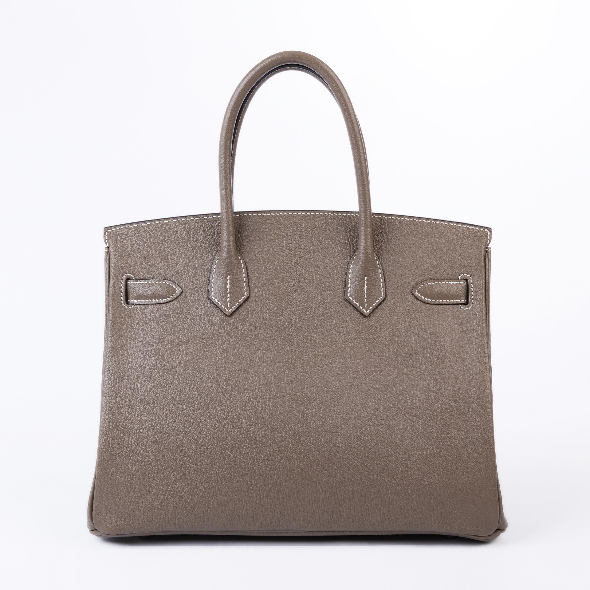 Very Good ( Rank A)  HERMÈS  Birkin 30 Etoupe (18) Chevre Palladium hardware X (2016) - 2