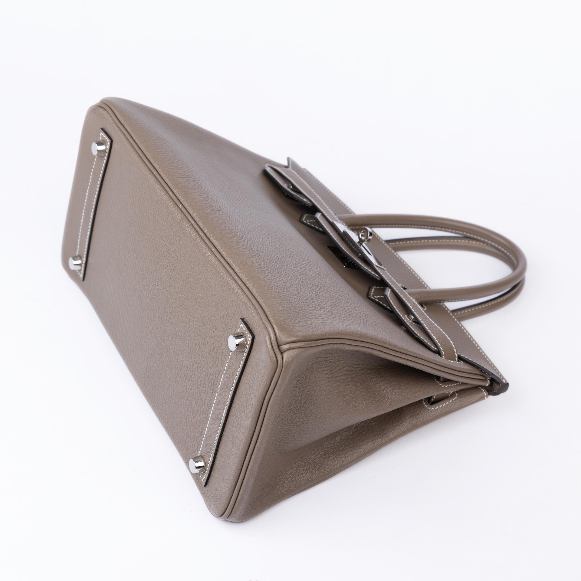 Very Good ( Rank A)  HERMÈS  Birkin 30 Etoupe (18) Chevre Palladium hardware X (2016) - 5