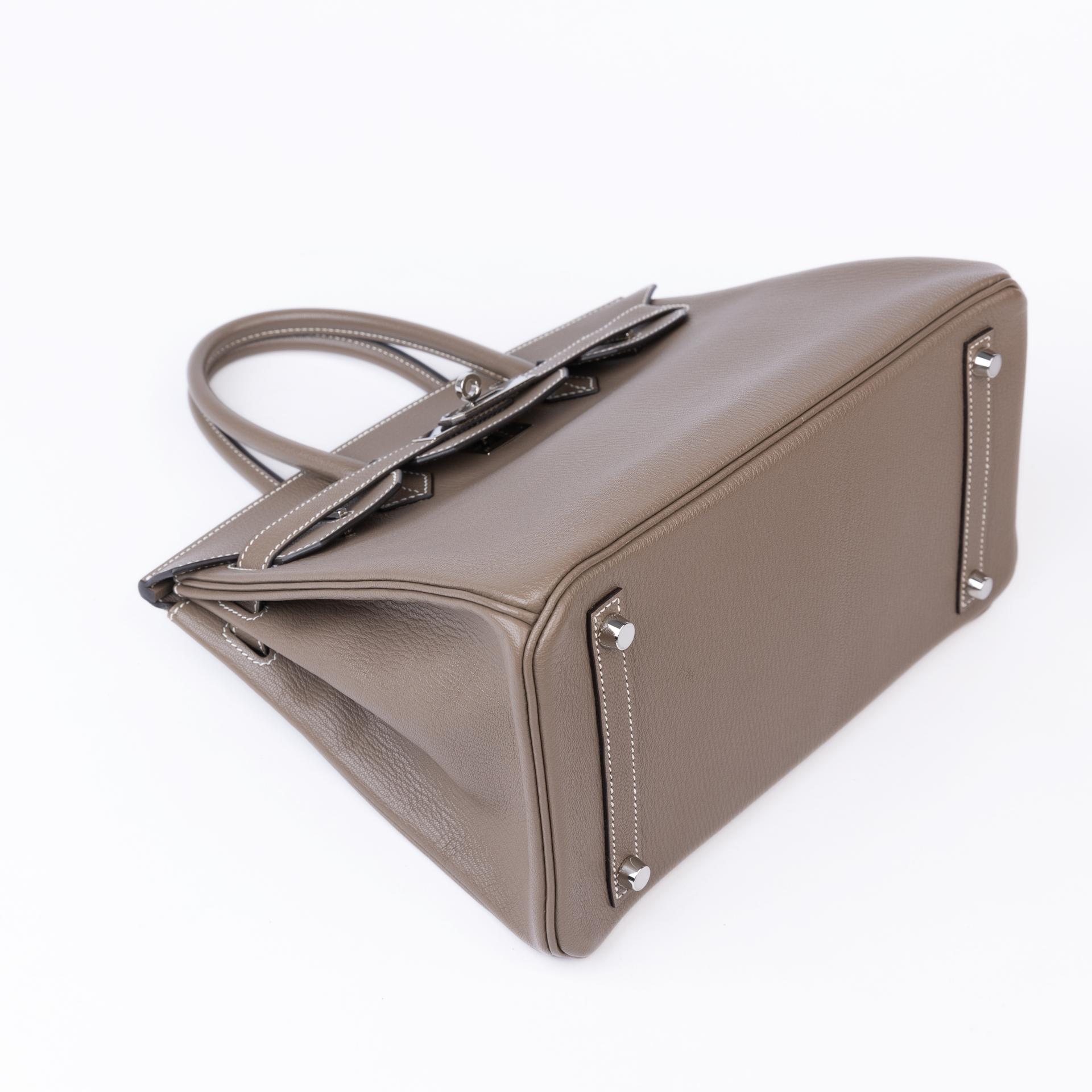 Very Good ( Rank A)  HERMÈS  Birkin 30 Etoupe (18) Chevre Palladium hardware X (2016) - 4