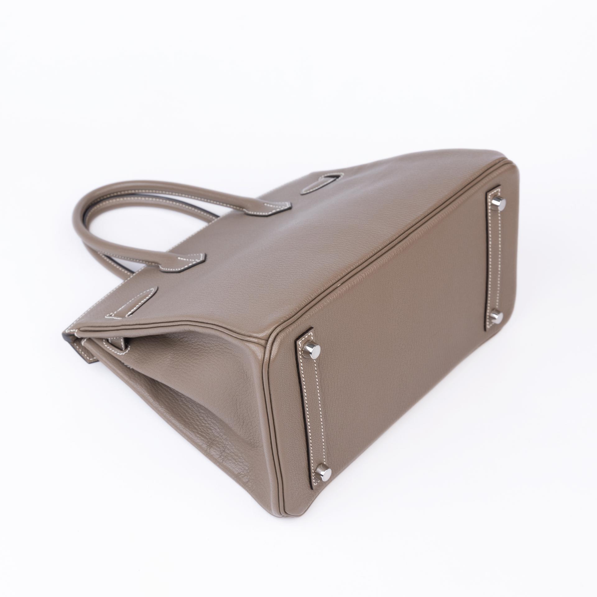 Very Good ( Rank A)  HERMÈS  Birkin 30 Etoupe (18) Chevre Palladium hardware X (2016) - 6